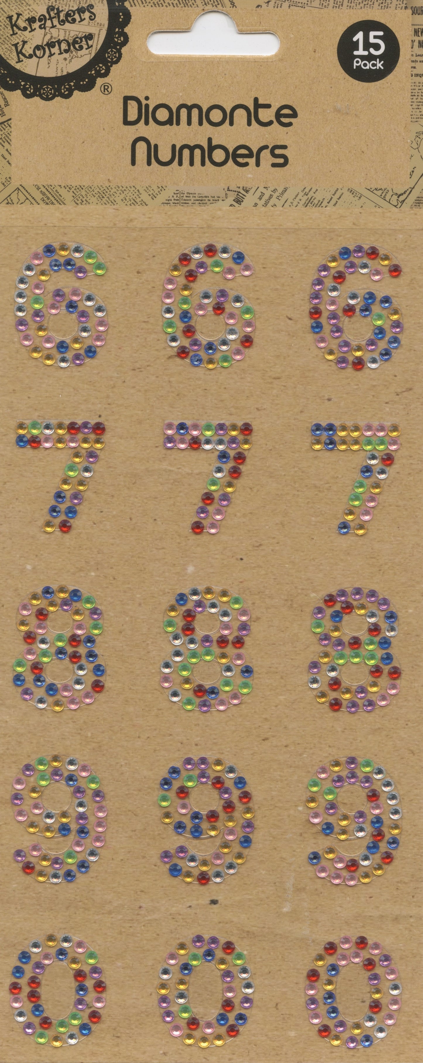 Diamanté Numbers 6-0 - Stickers - Multi-colour - 15 pk