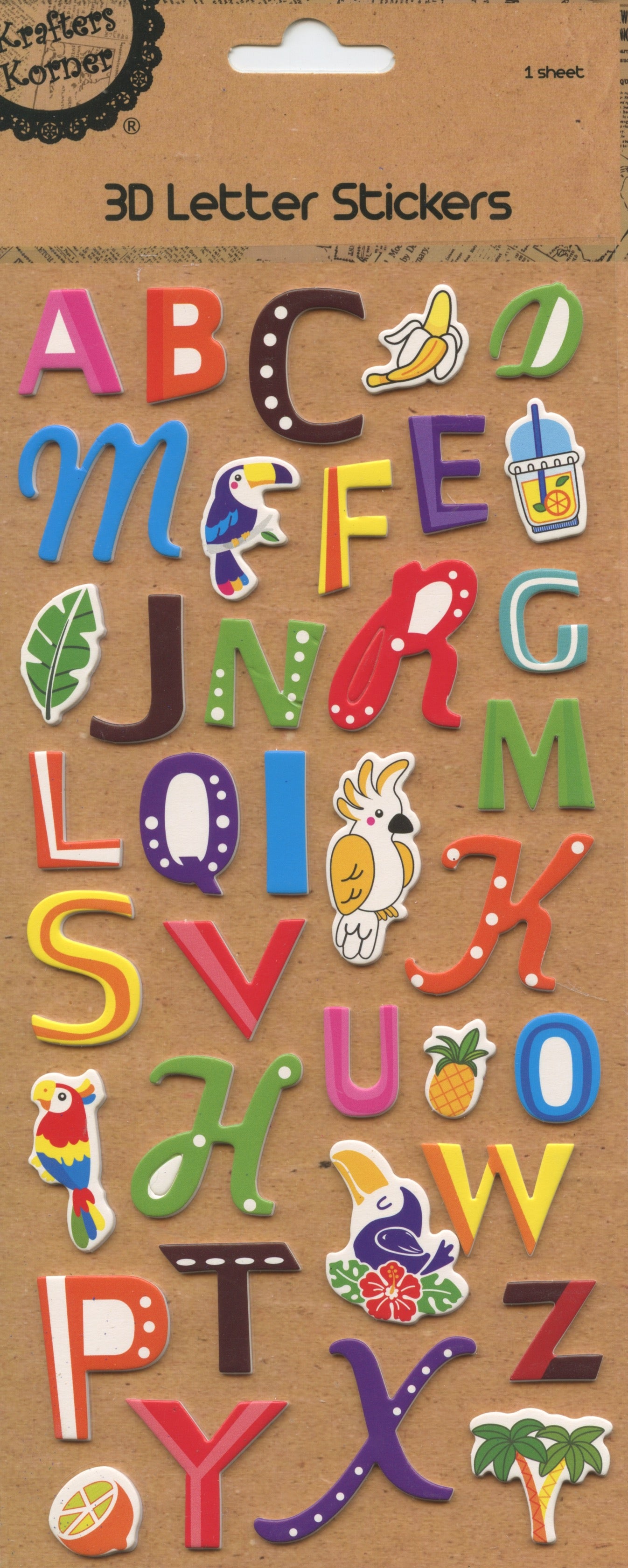 3D Colourful Letter Stickers - Script look - 1 Sheet - 38 pk - Pack #4