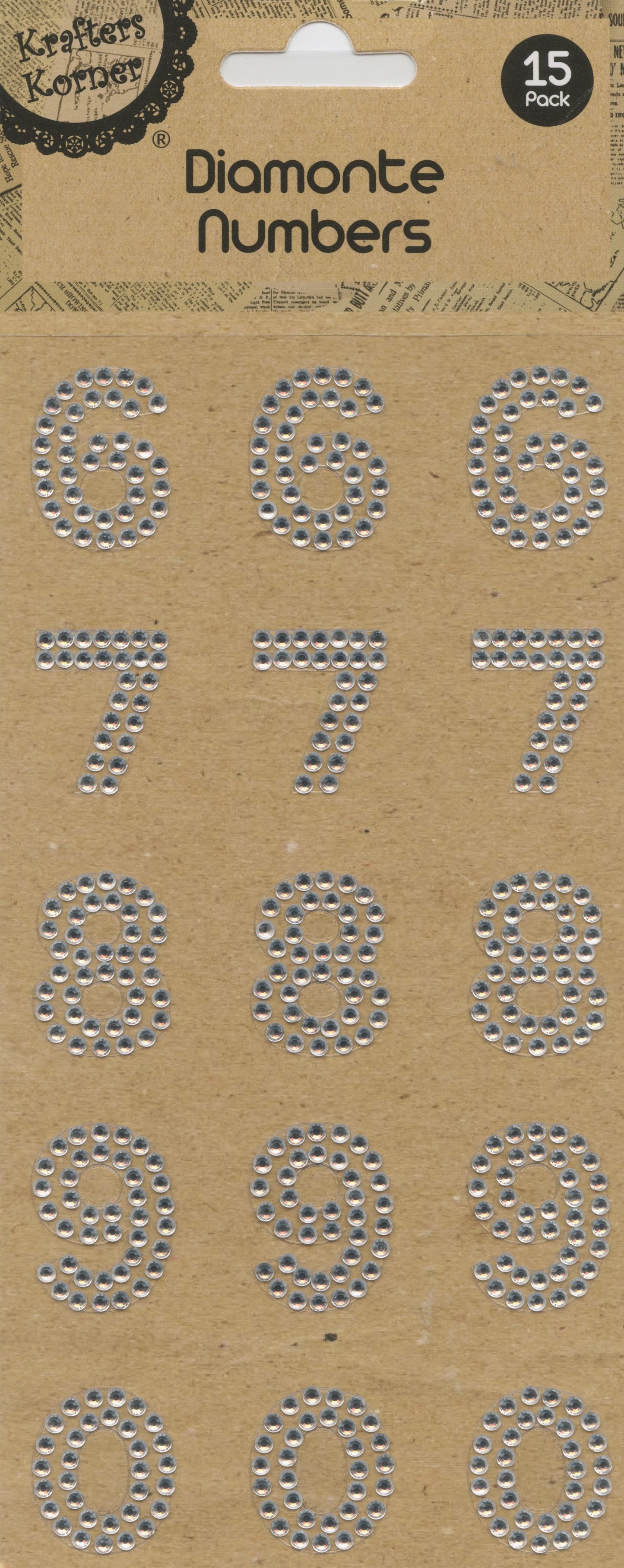 Diamanté Numbers 6-0 - Stickers - Clear - 15 pk