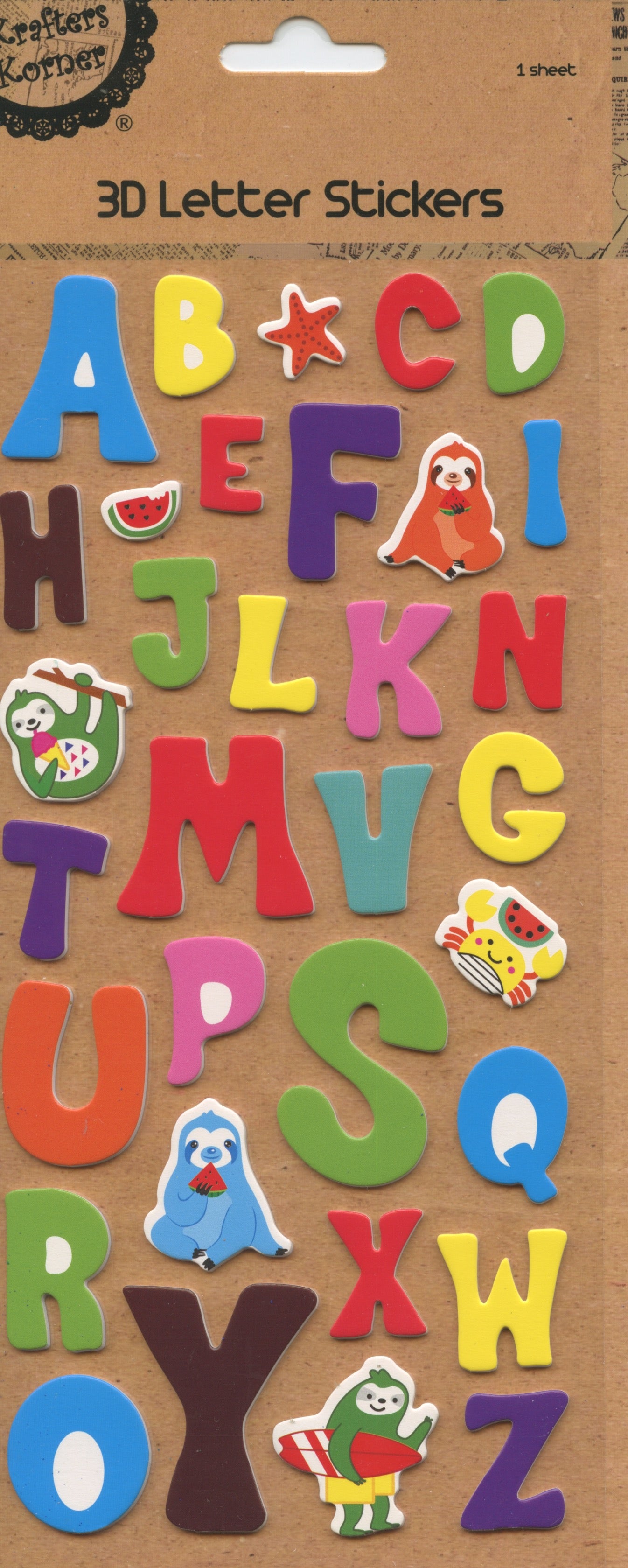 3D Colourful Letter Stickers - 1 Sheet - 33 pk - Pack #6