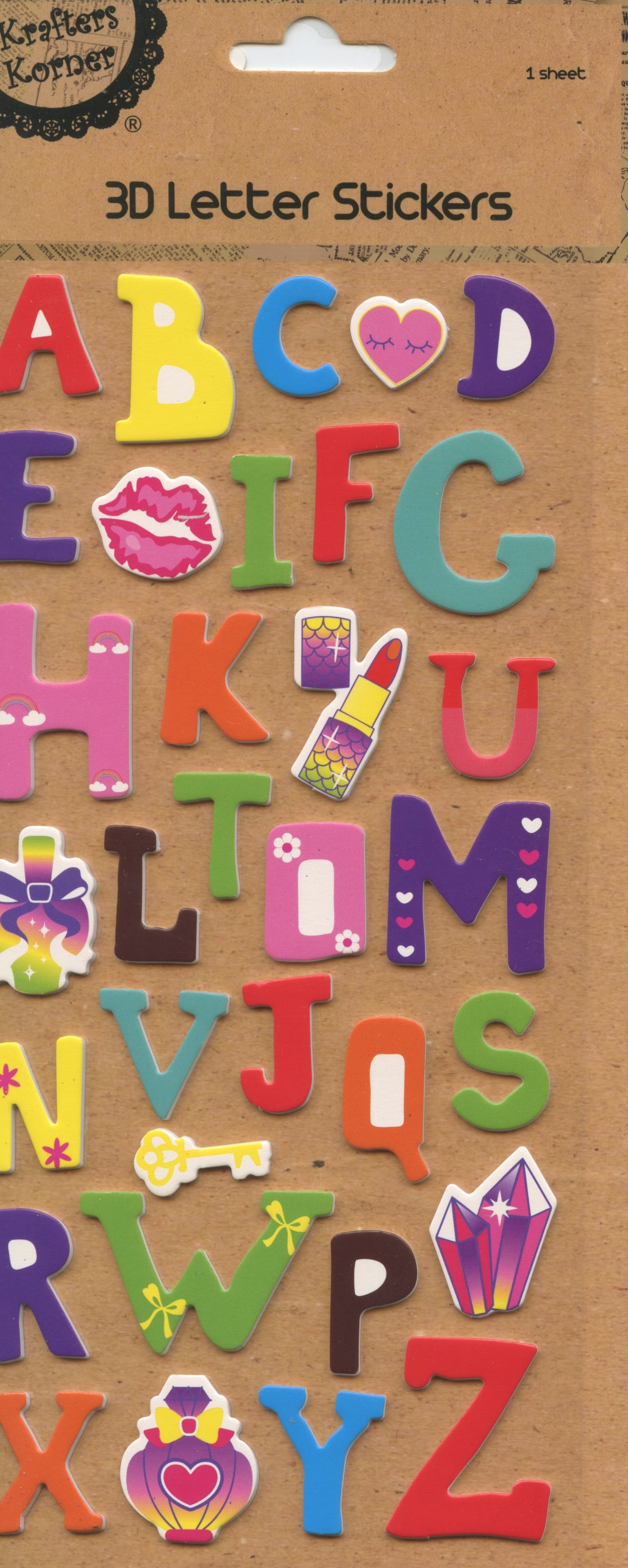 3D Colourful Letter Stickers - 1 Sheet - 33 pk - Pack #7