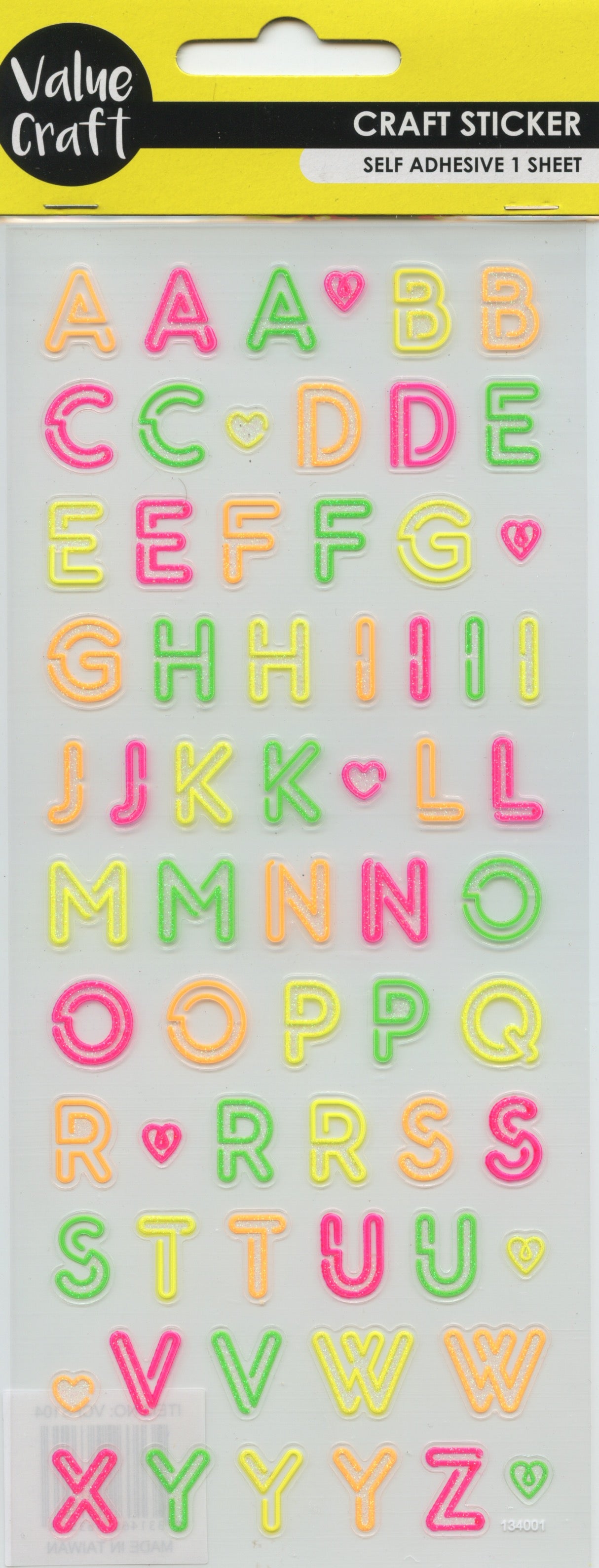 Alphabet Neon Clear Stickers - 1 sheet