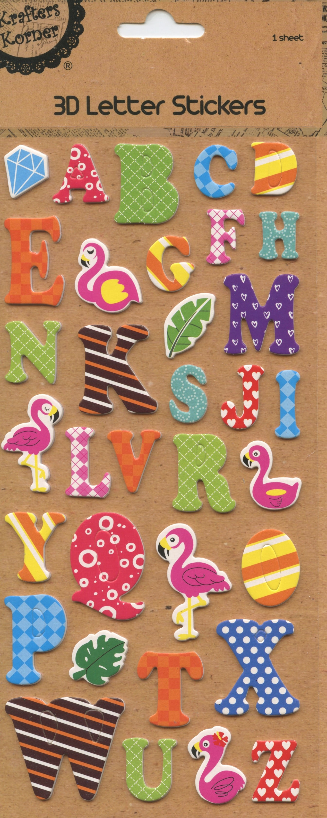 3D Colourful Letter Stickers - 1 Sheet - 35 pk - Pack #10