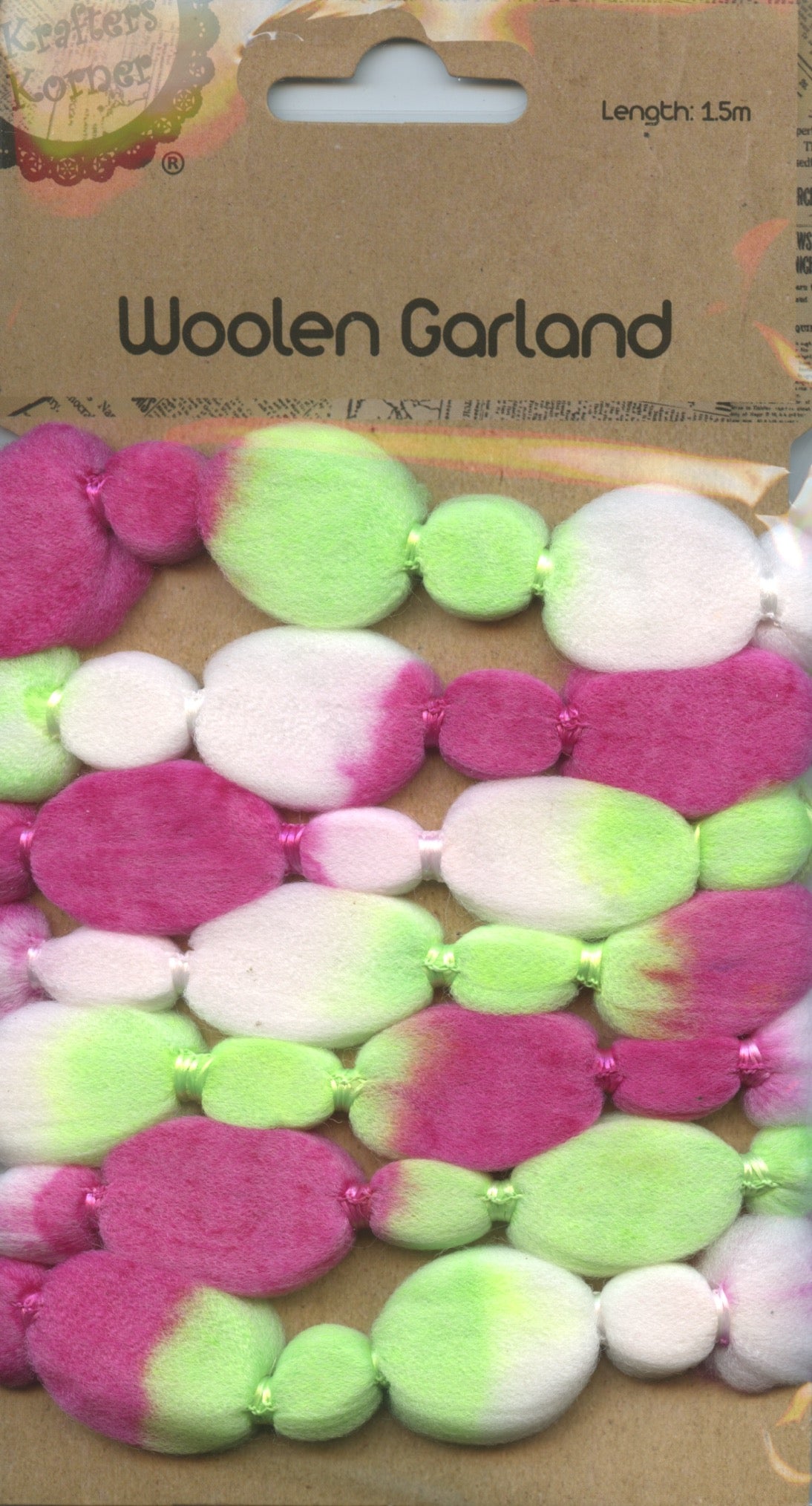 Woollen Garland - Magenta/White/Lime - 1.5m