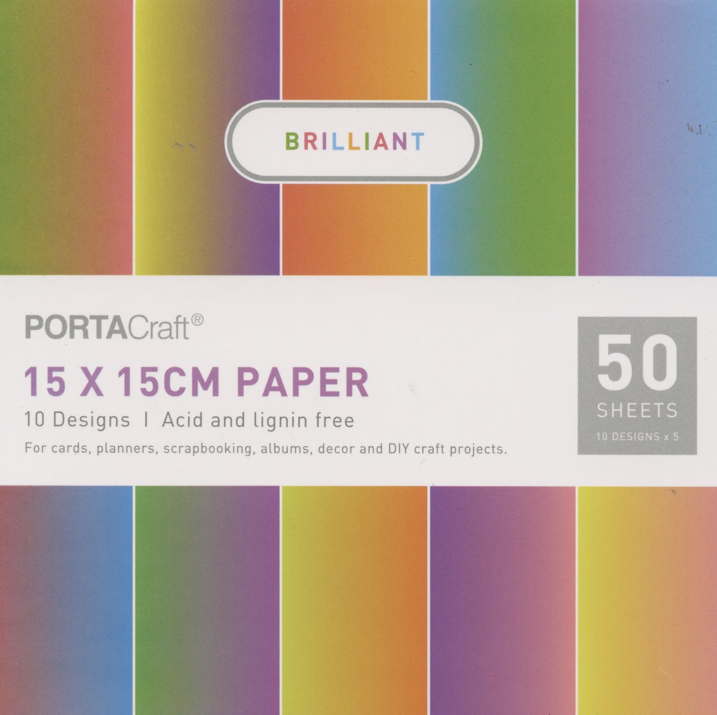 Brilliant (variegated colours) - Scrapbooking Paper Pad - 50 sheets - 15x15cm