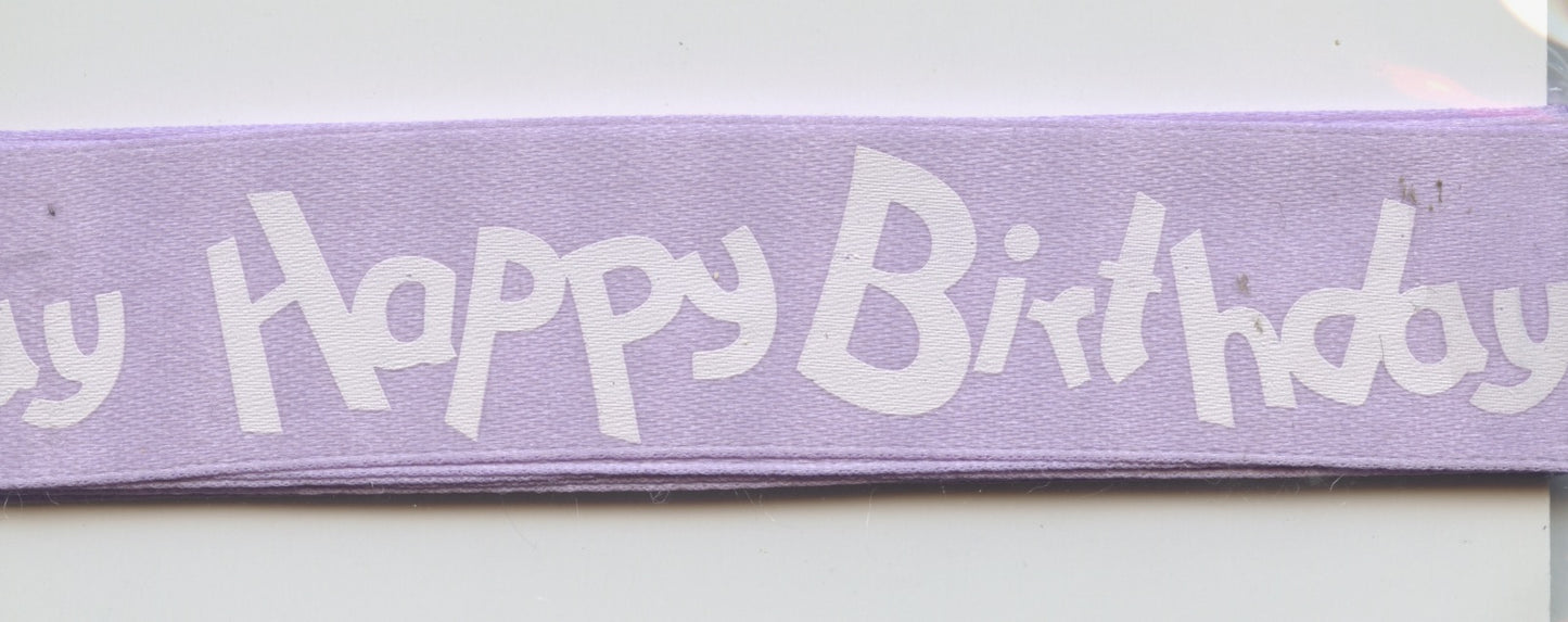 Happy Birthday - Ribbon - White text/purple background - 22mm x 3m