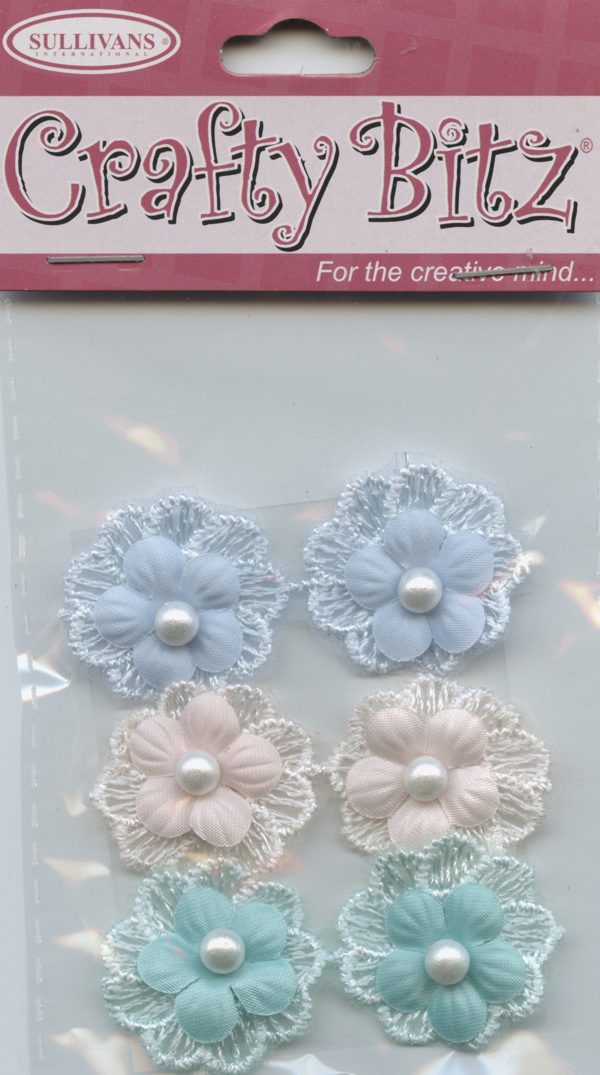 Flower with Pearl Embellishments - Pastel shades - 30mm - 6pc