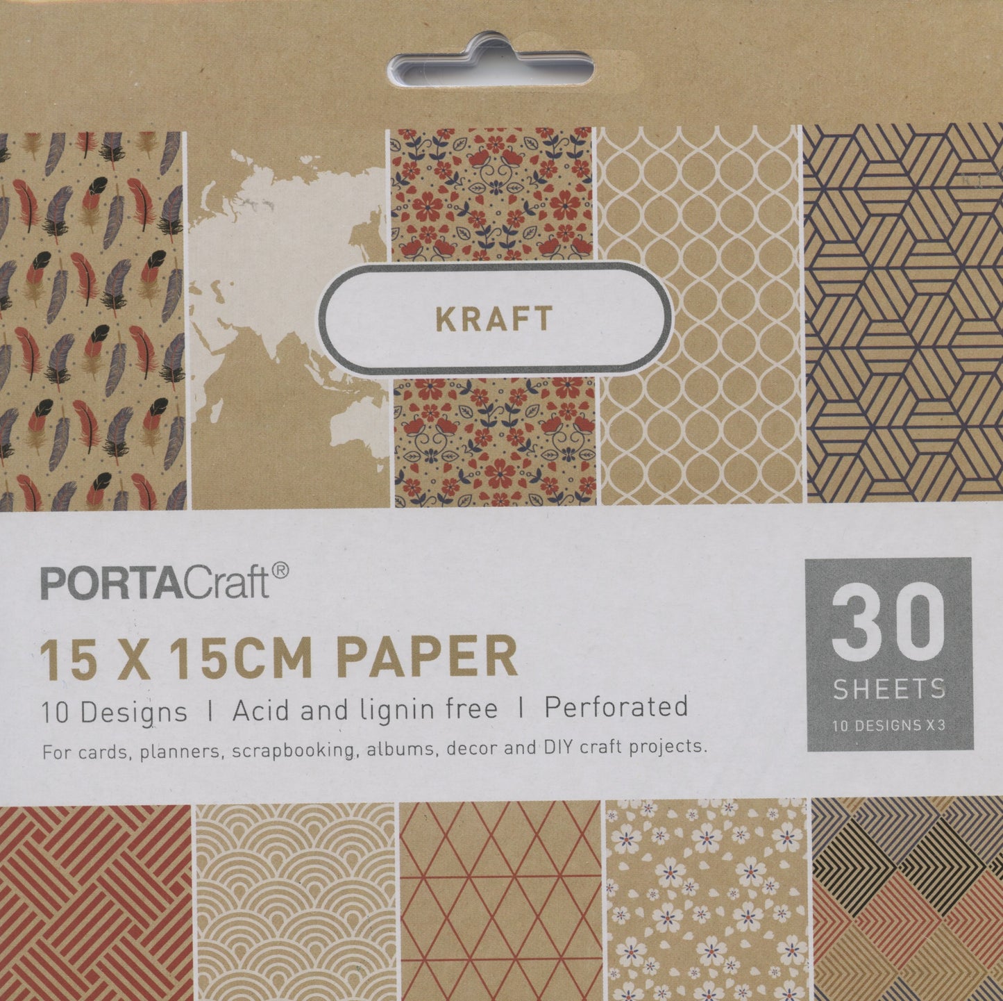 Kraft - Scrapbooking Paper Pad - Perforated - 30 sheets - 15x15cm