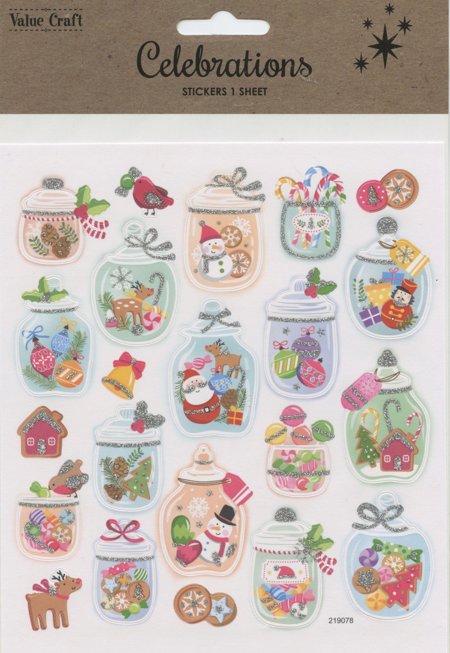 Christmas Celebrations Glitter Jar Stickers 22pk