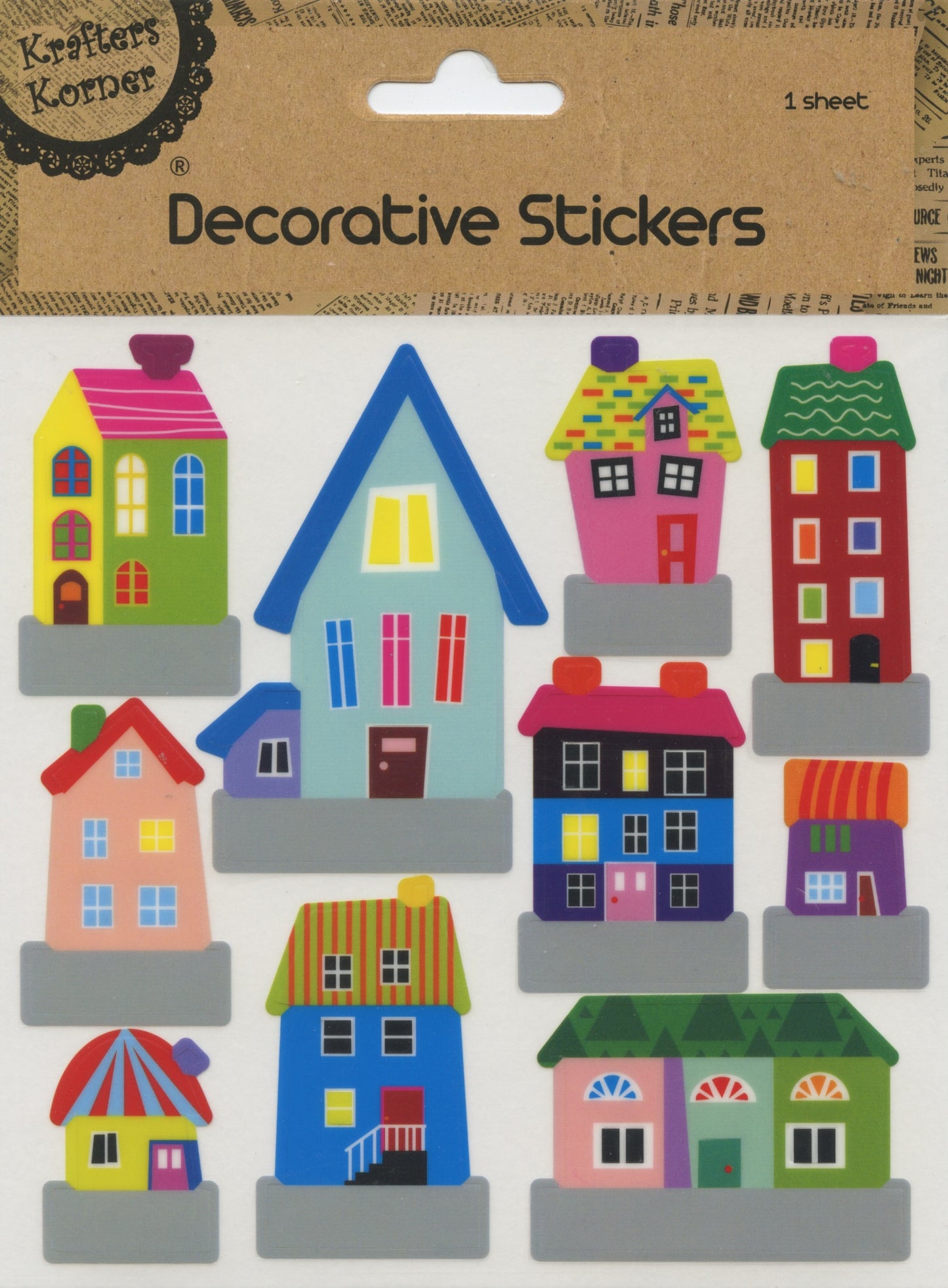 Houses - Decorative Stickers - 1 sheet - 10 pk