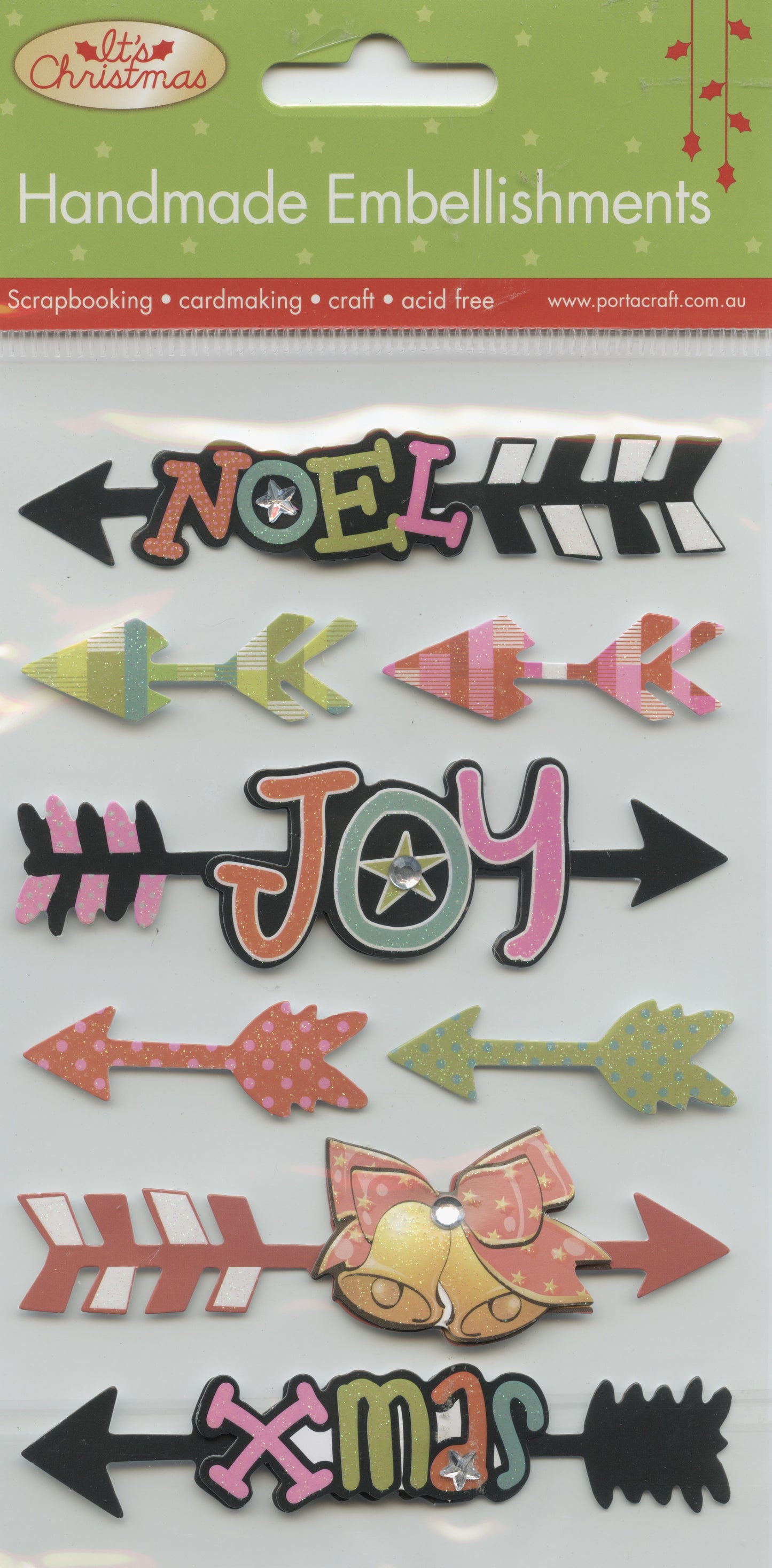 It's Christmas Handmade Embellishments - Noel, Joy Arrows 8pk