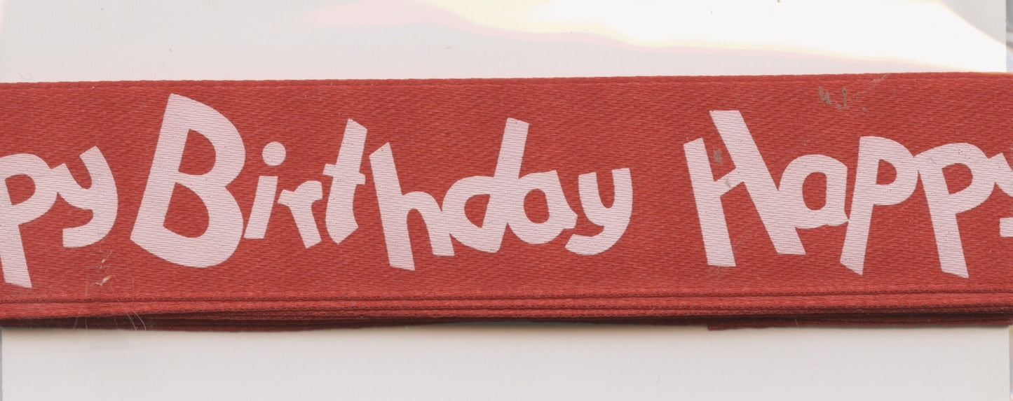 Happy Birthday - Ribbon - White text/red background - 22mm x 3m