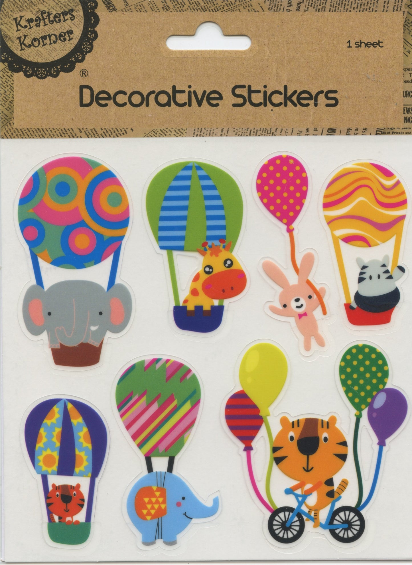Cute Hot Air balloons - Decorative Stickers - 1 Sheet - 7 pk