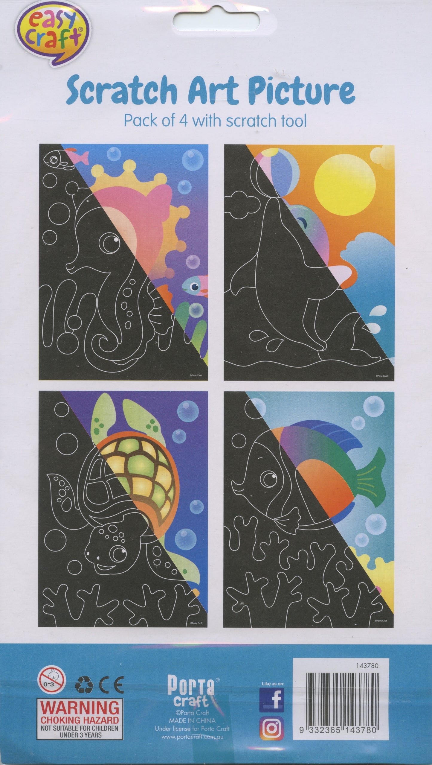 Scratch Art Picture - Sea Theme - Pack of 4 with scratch tool