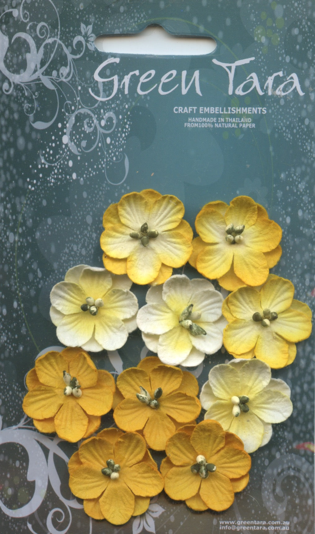Cherry Blossom Flower - Yellow/Gold - 25mm - 10 pk