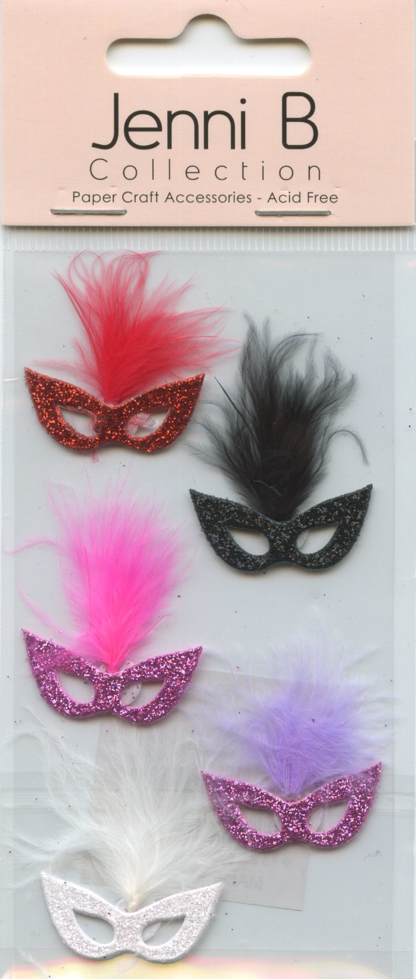 Jenni B Collection - 3D Party Mask -Red/Black/White/Hot Pink-Self Adhesive-5pcs