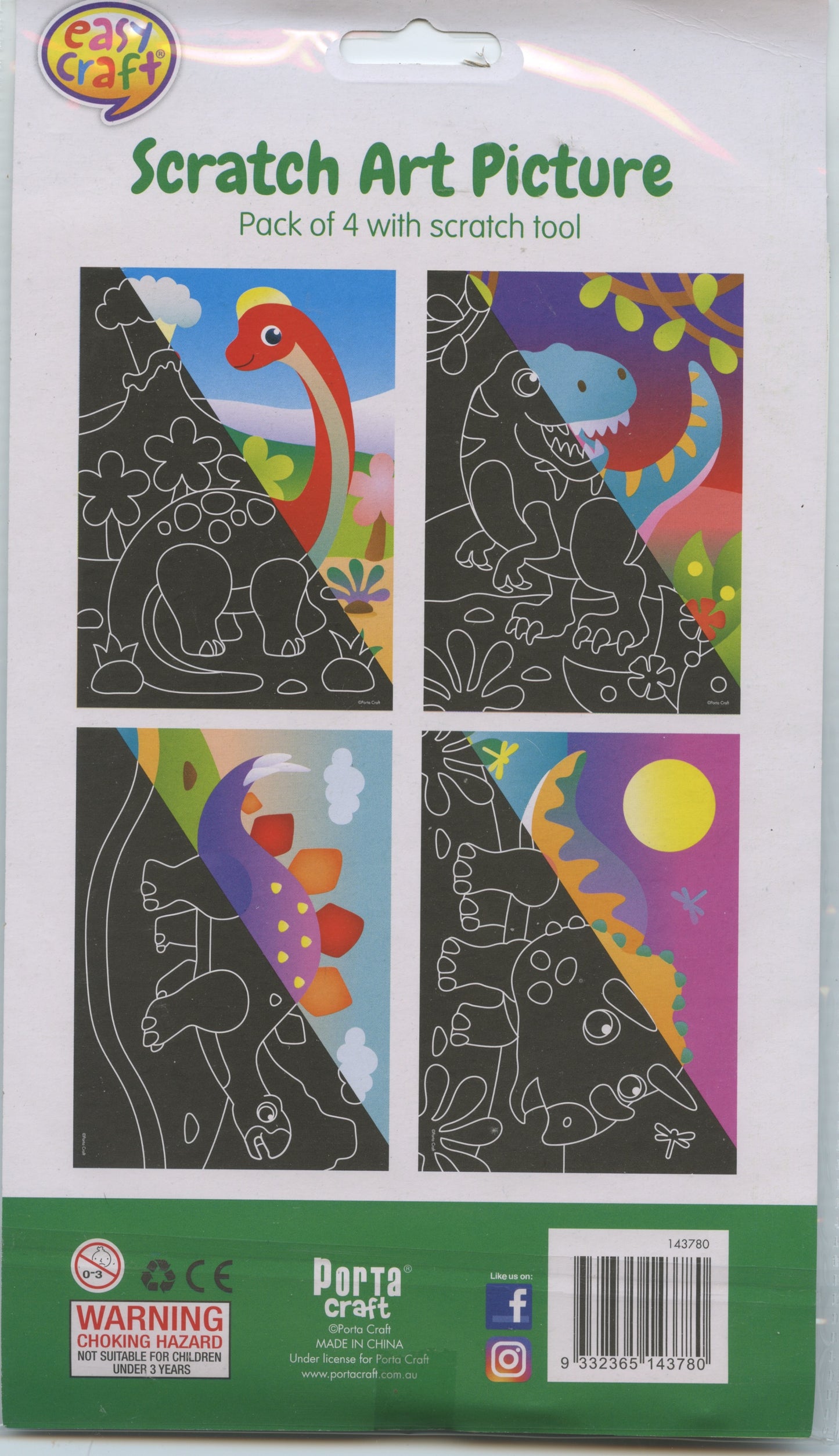 Scratch Art Picture - Dinosaur Theme - Pack of 4 with scratch tool