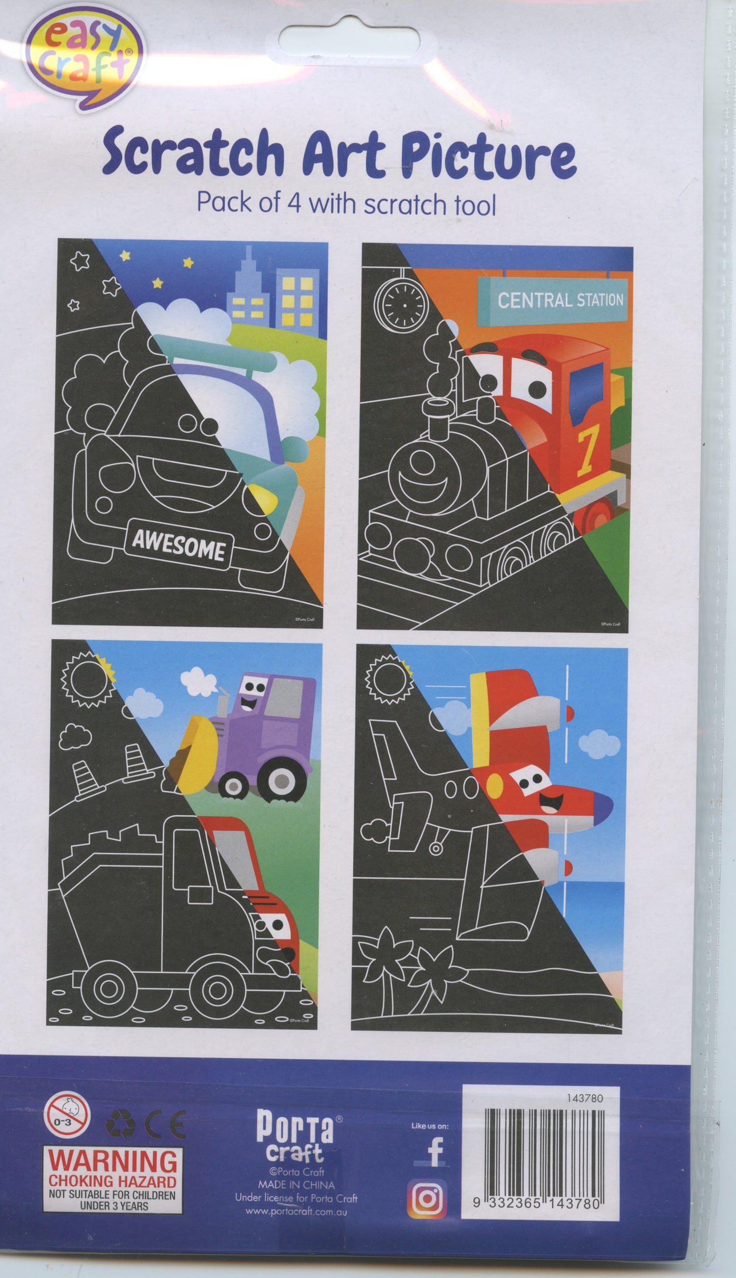 Scratch Art Picture - Transport Theme - Pack of 4 with scratch tool