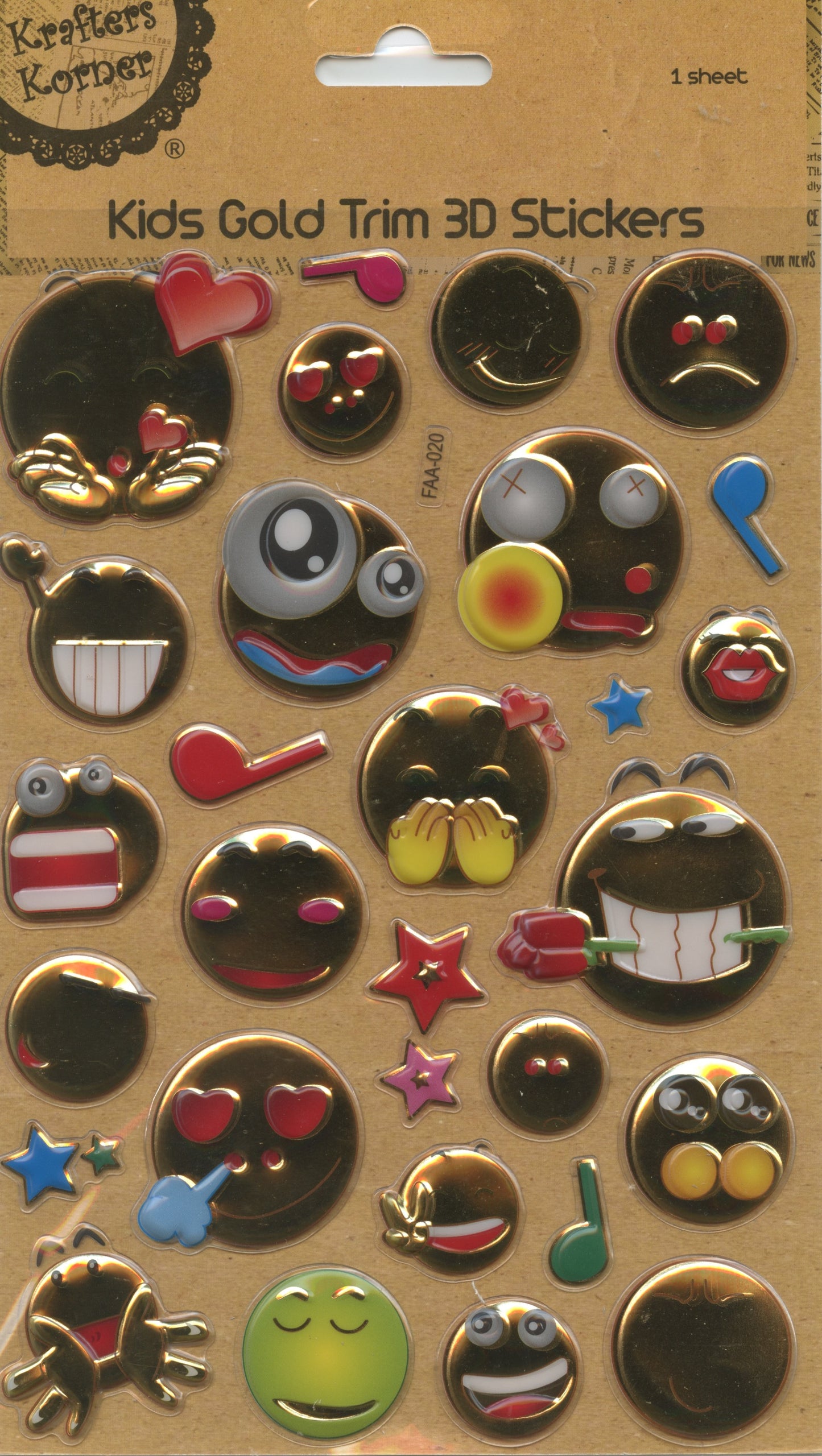Kids 3D Puffy Stickers - 1 sheet - Emojis - 29 pc