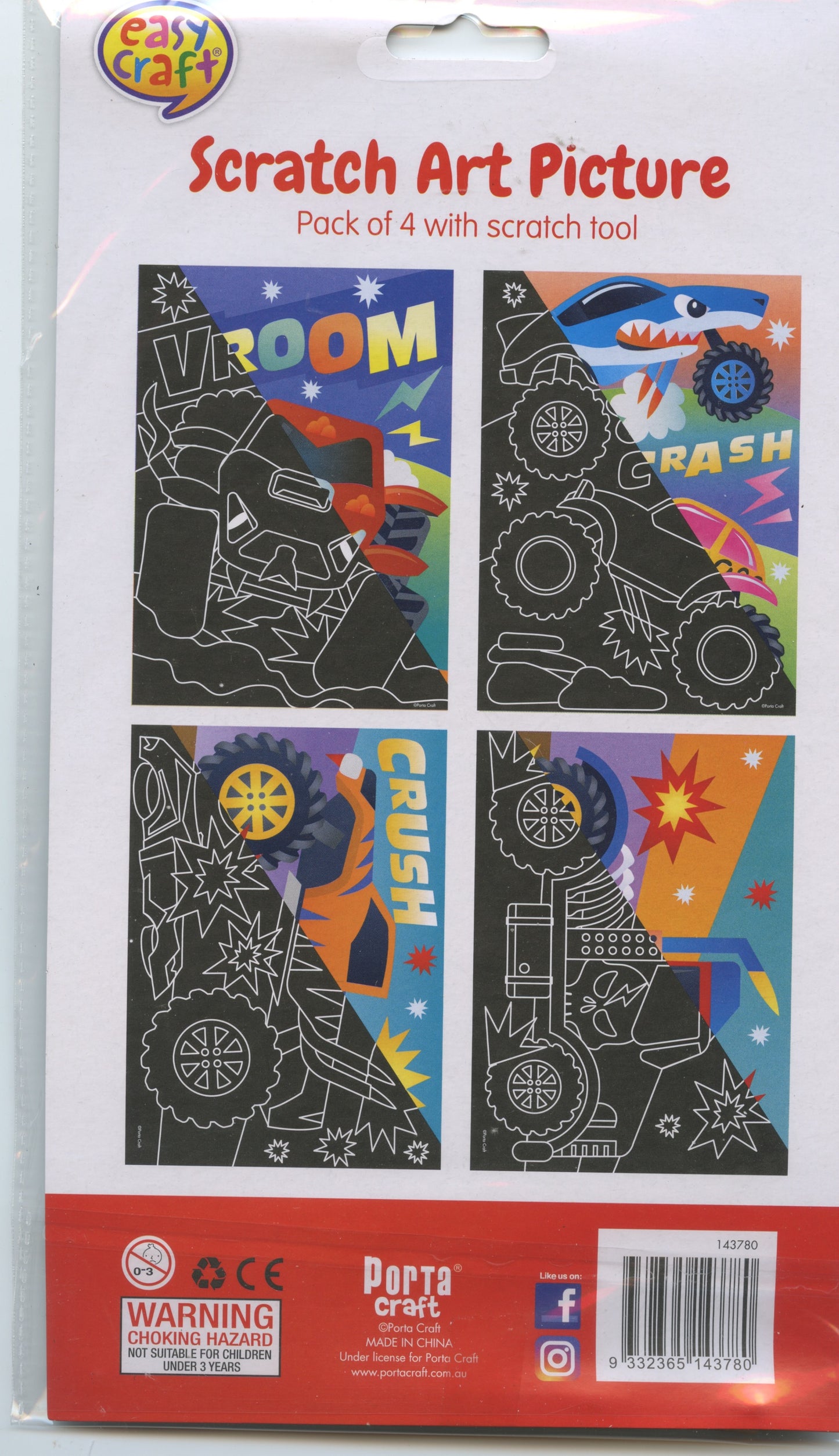 Scratch Art Picture - Monster Truck Theme - Pack of 4 with scratch tool