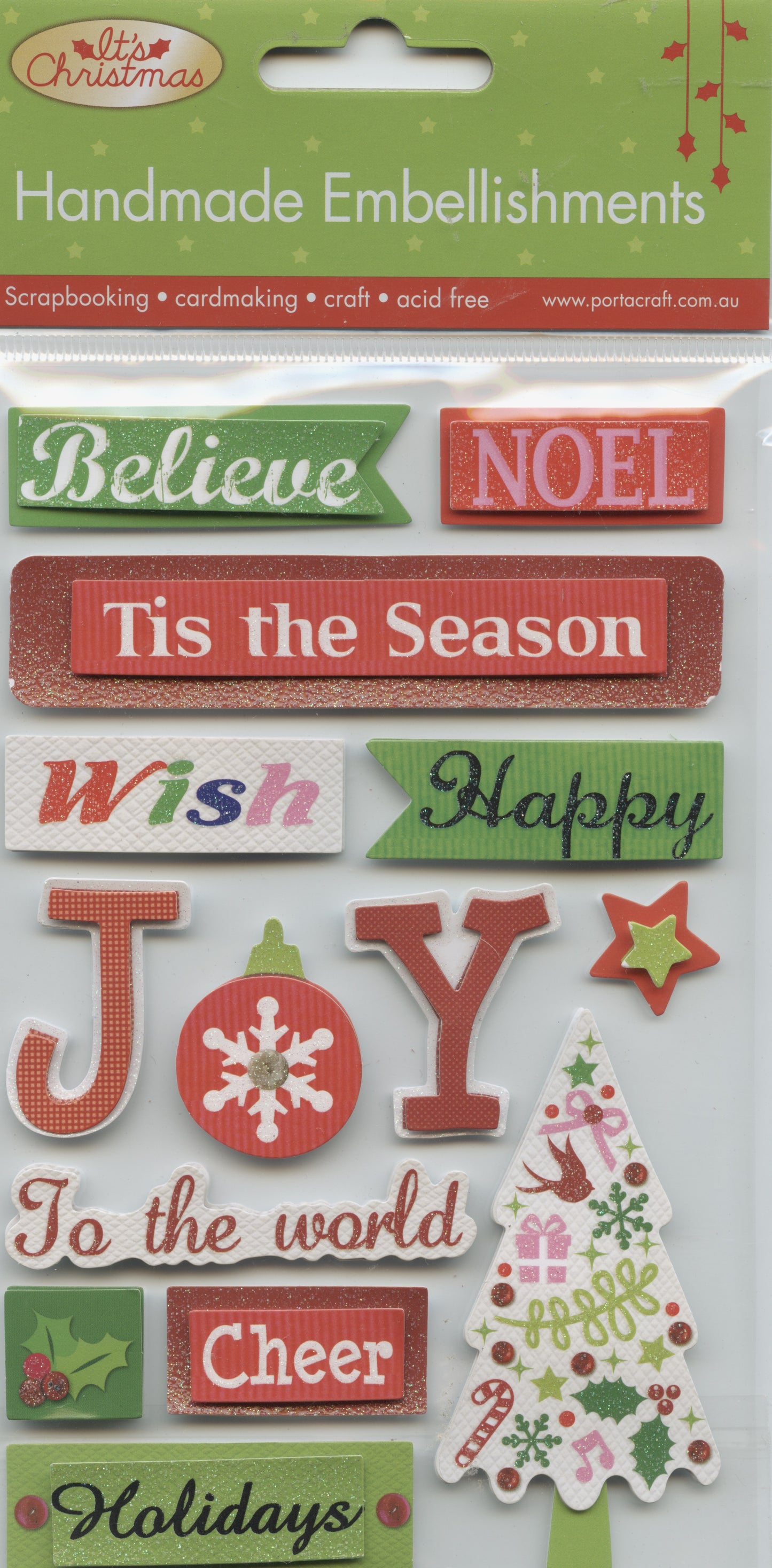Porta Craft Handmade Embellishments Christmas Wording 14pc