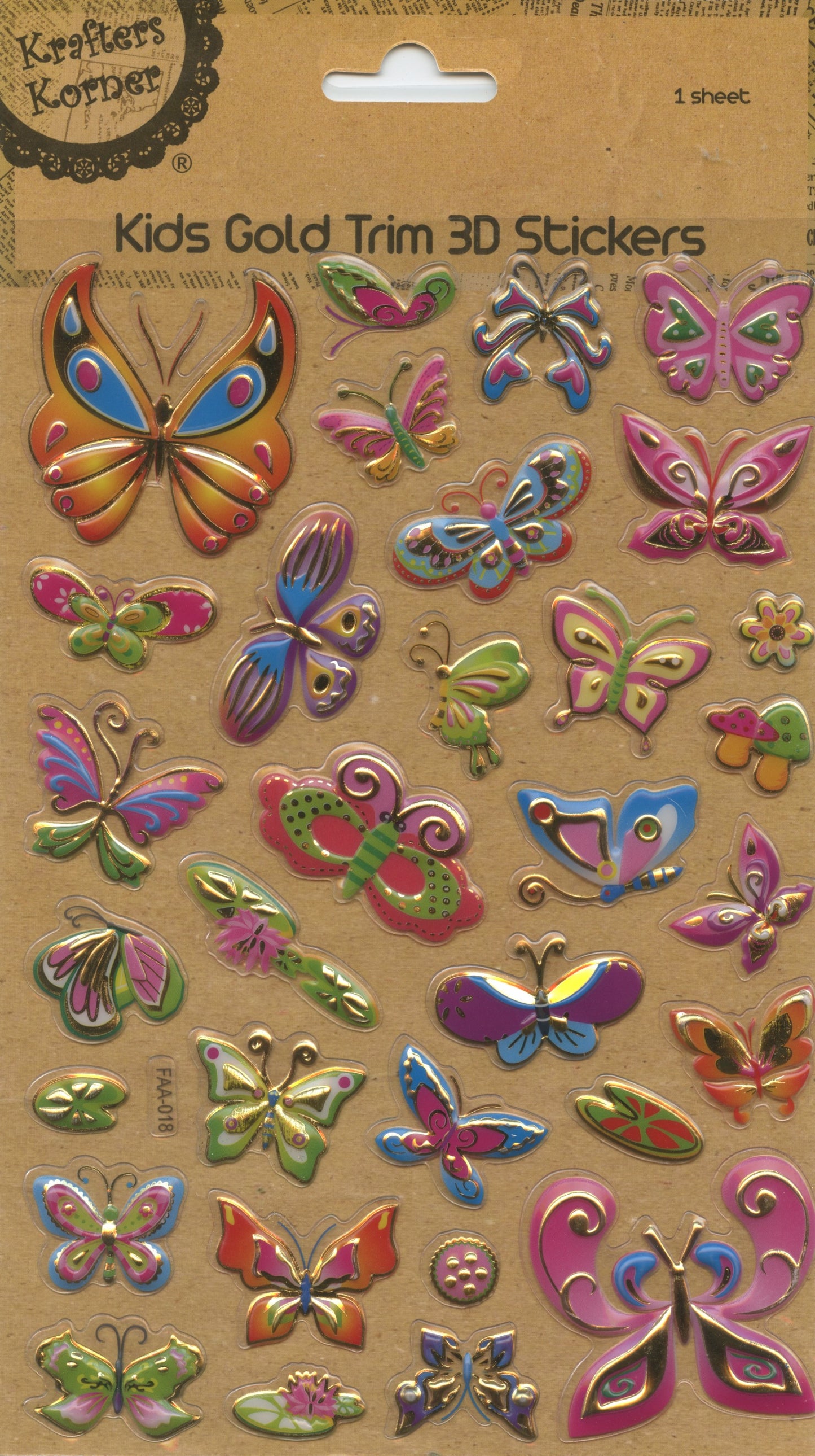 Kids 3D Puffy Stickers -1 sheet - Butterflies Pack #2 - 32 pc