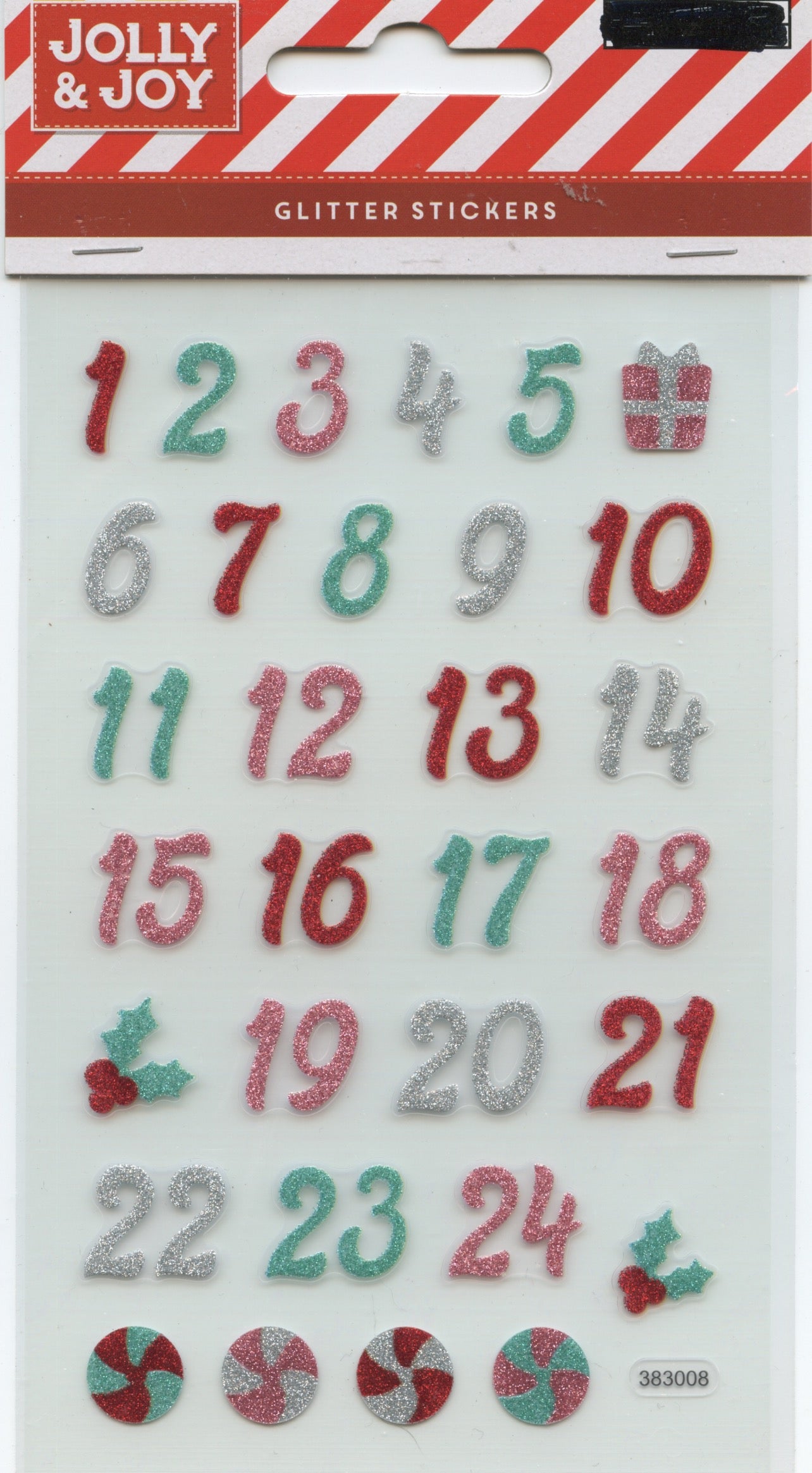 Stickers - Glitter Numbers 1 to 24 - 1 sheet