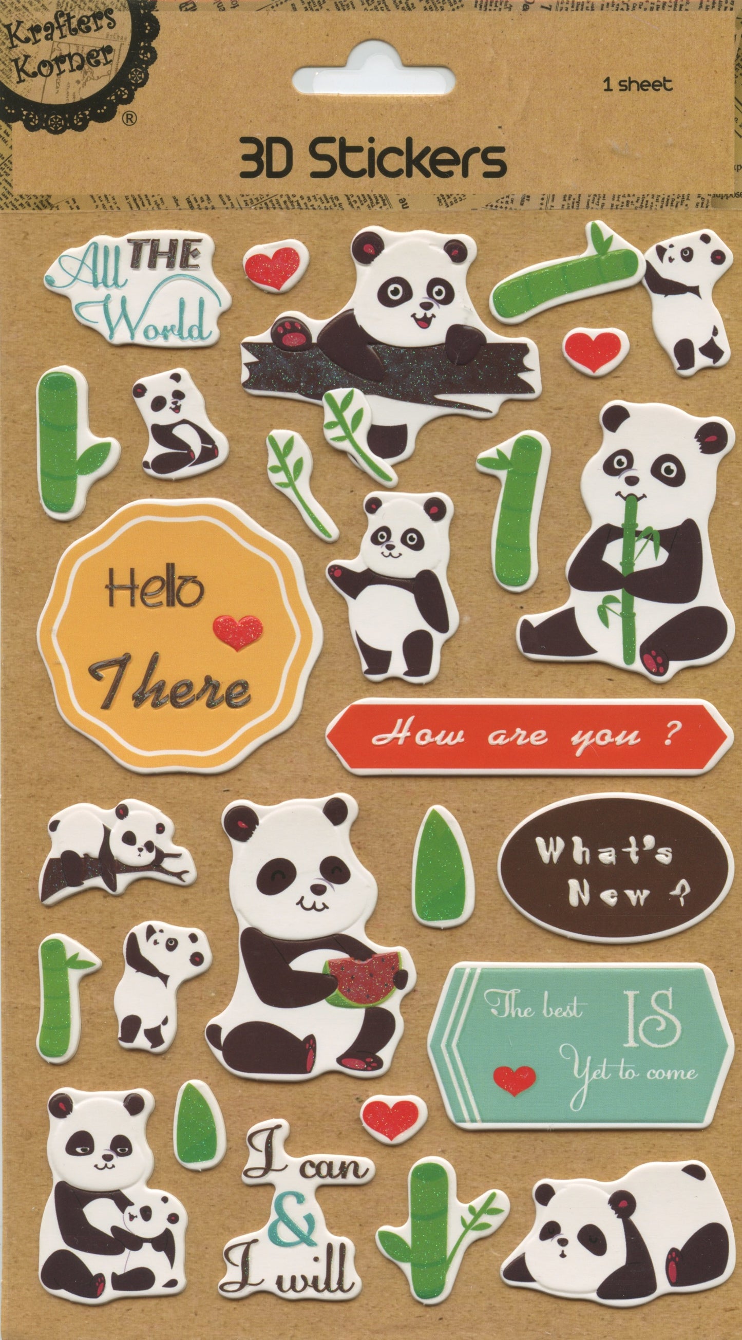 3D Self Adhesive Stickers - Pandas - 1 Sheet - 27 pc