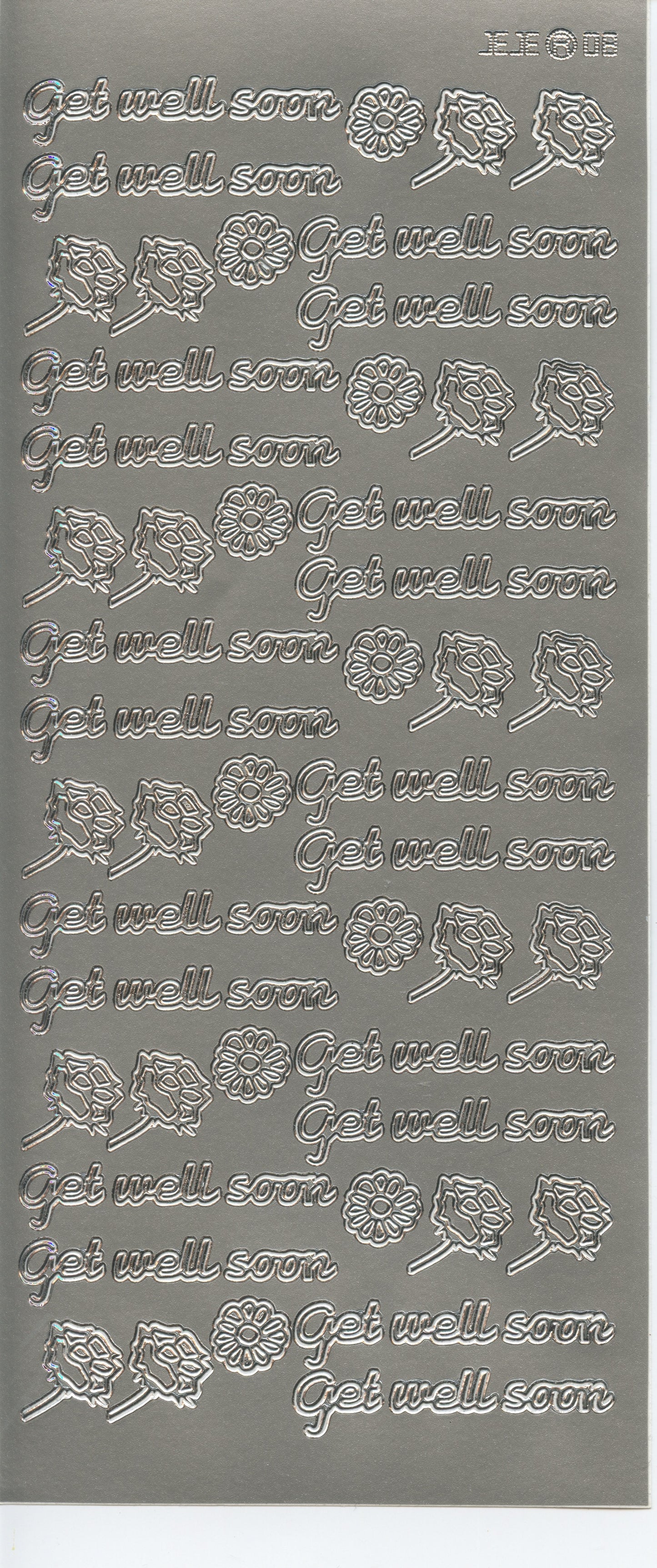 Get Well Soon Wording - Craft Stickers - 1 Sheet - Silver