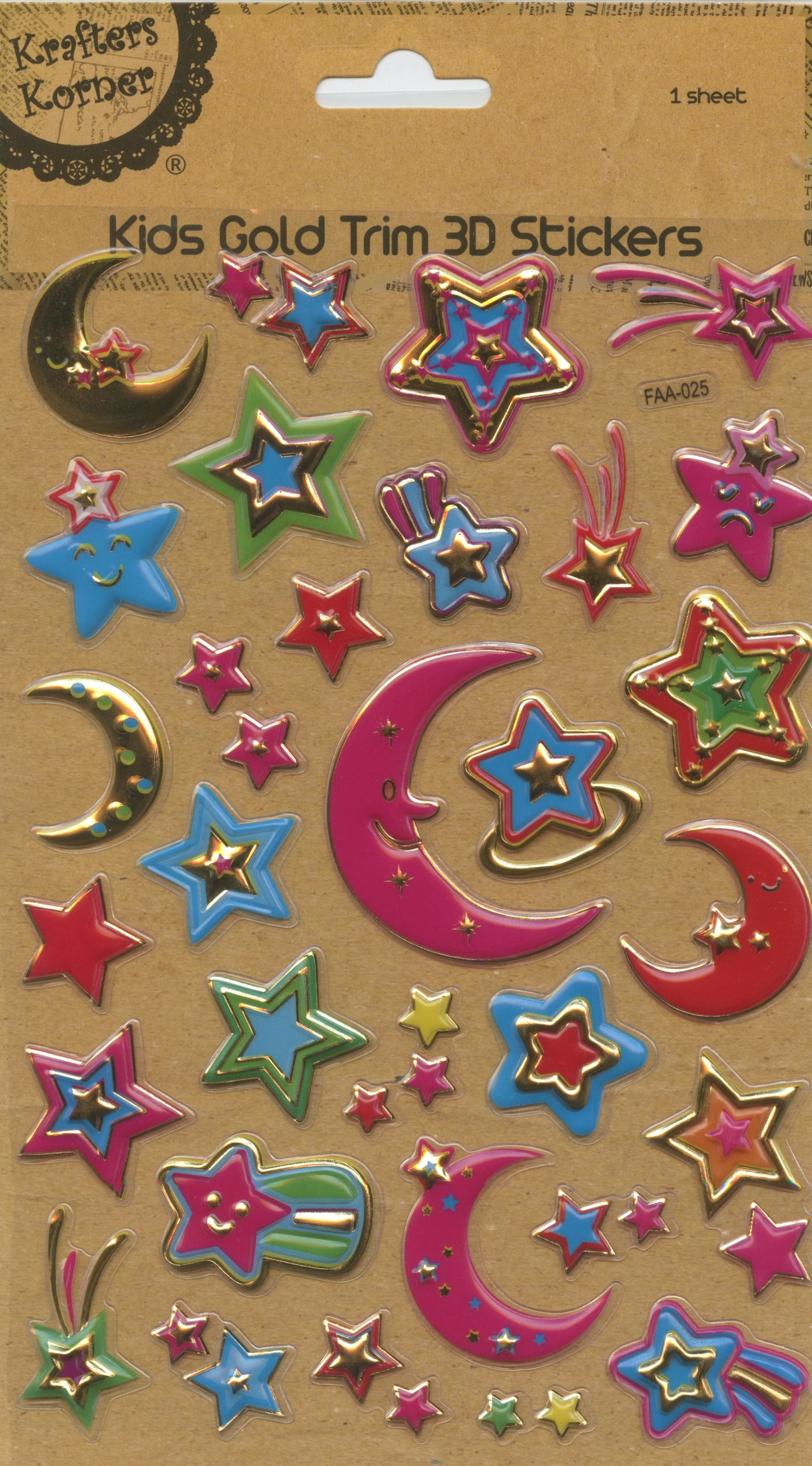 Kids 3D Puffy Stickers - 1 sheet - Stars and Moons - 33 pc