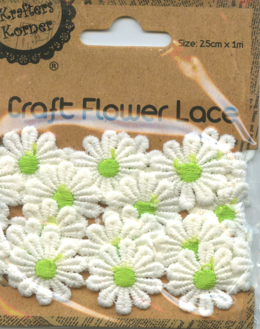 Flower Lace White with Lime Green Centre - 25cm x 1m