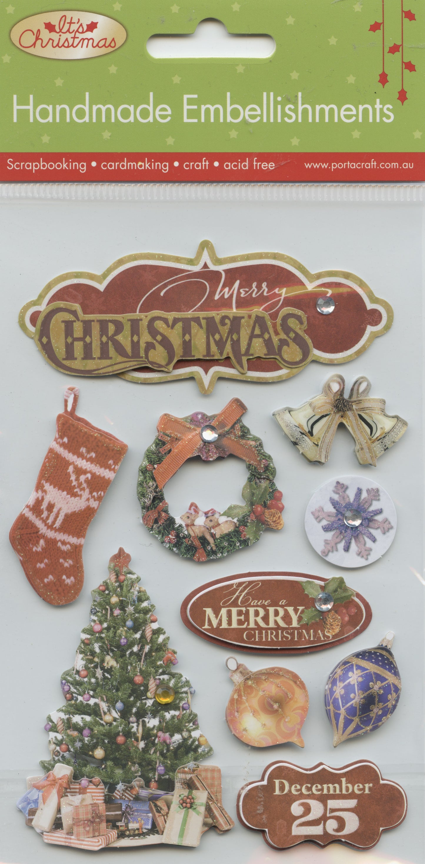 It's Christmas Handmade Embellishments Merry Christmas 10pk