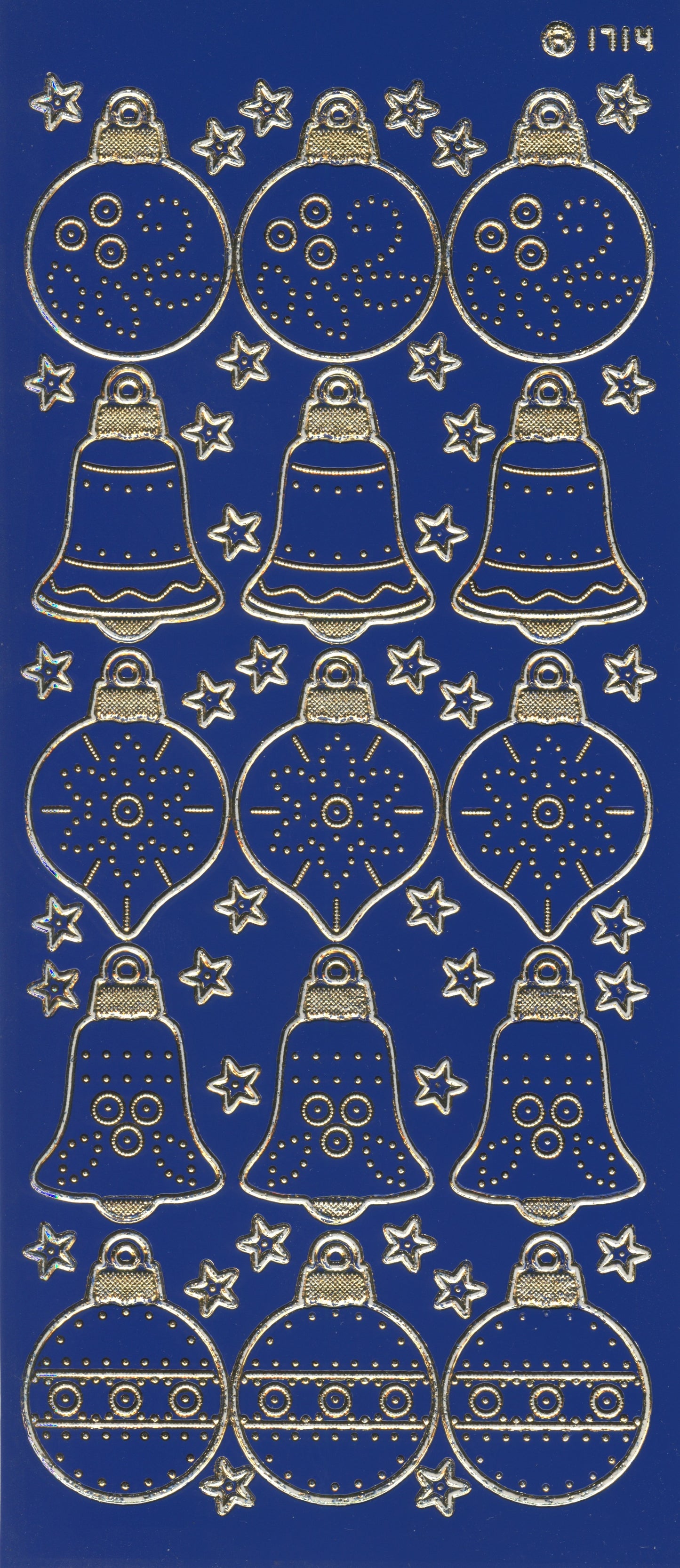 Christmas Baubles Blue Gold edged and Stars - 53 pce