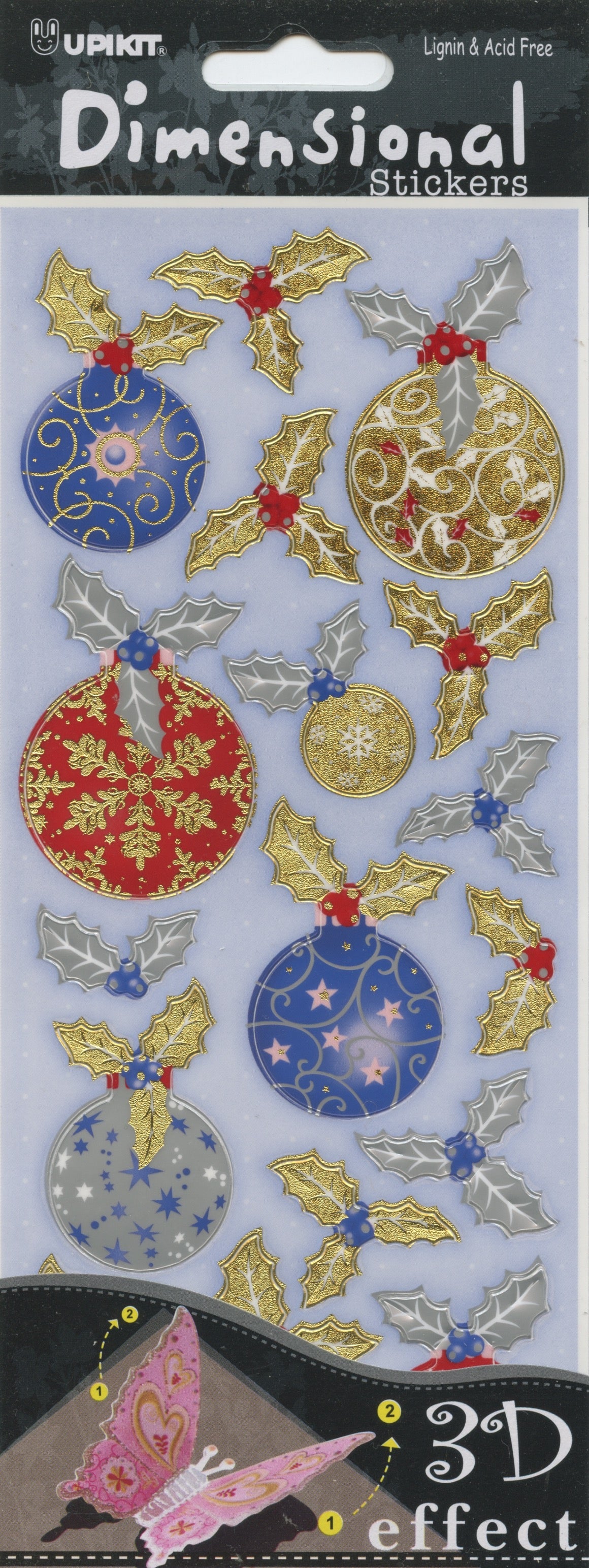 Upikit 3D Dimensional Christmas Baubles, Holly and Ivy 18 pce