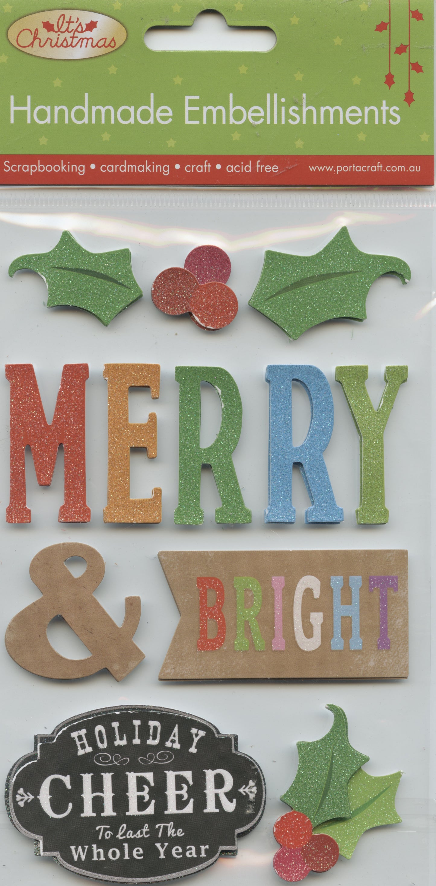 Porta Craft Handmade Embellishments Merry and Bright 12pc