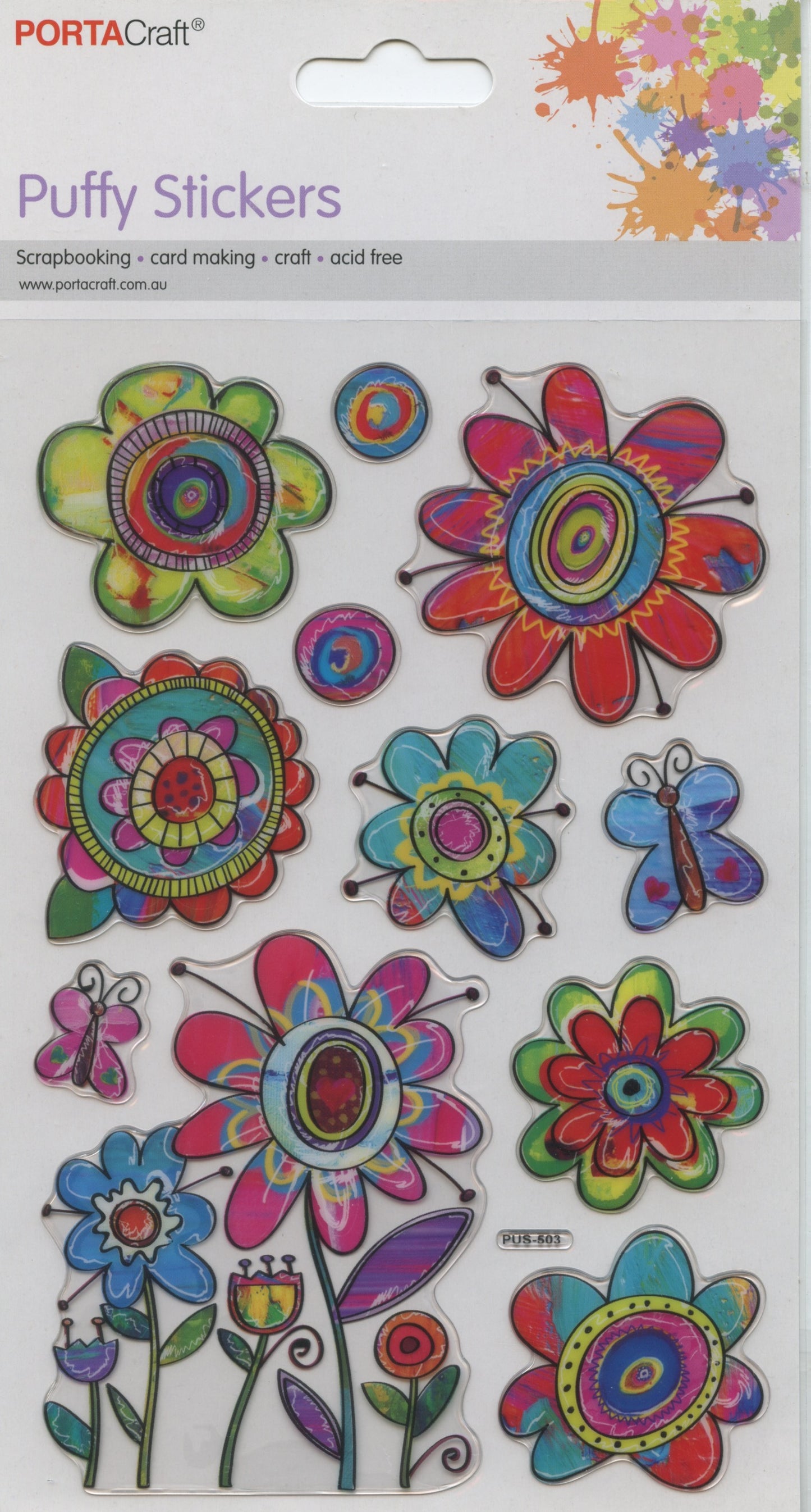 Puffy Stickers - Flowers #3 and Butterflies- 11 pcs
