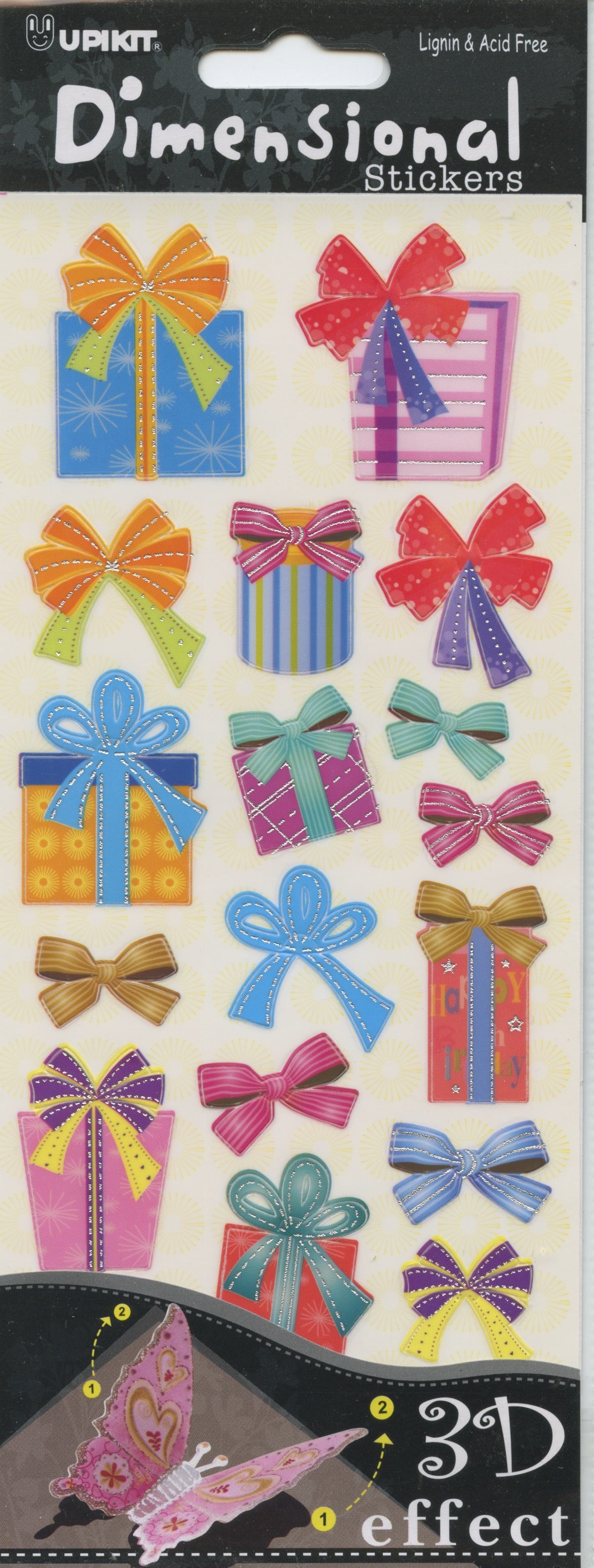 Upikit 3D Dimensional Stickers - Gifts and Bows 20 pce