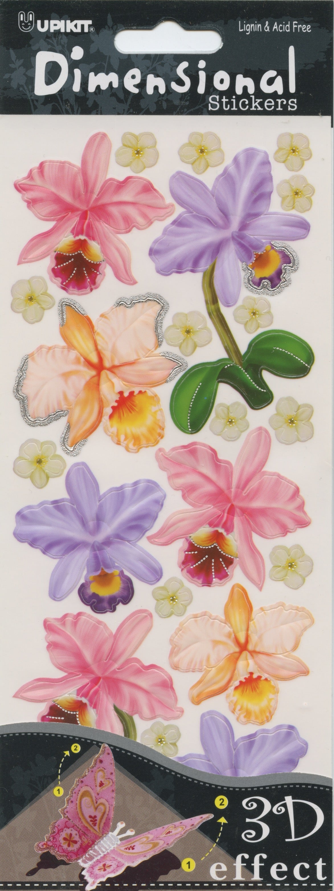 Upikit 3D Dimensional Stickers - Orchids & small Flowers 22 pce