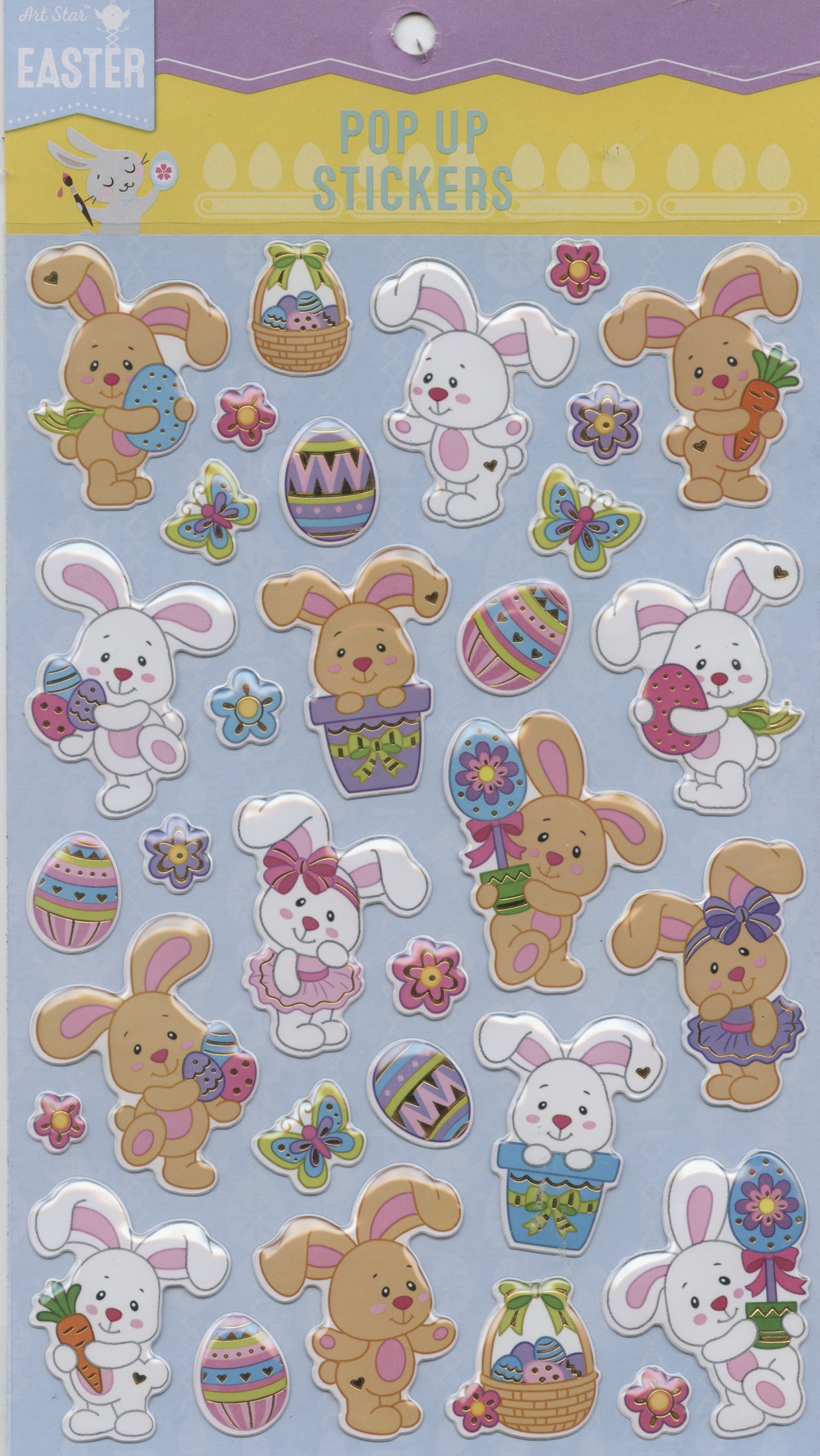 Pop Up Stickers - Easter Bunny/Eggs/Butterflies/Flowers - 32 pcs