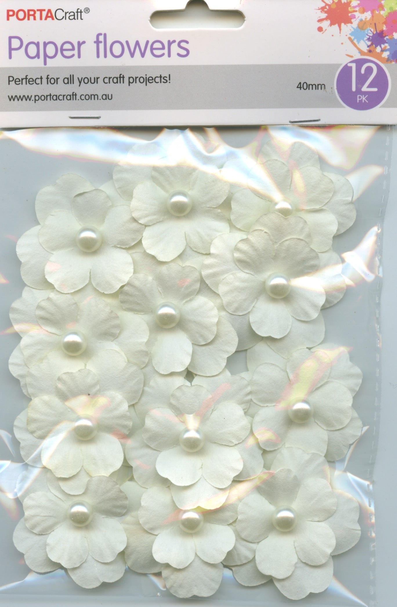 Porta Craft Paper Flowers 12pk 40mm - White
