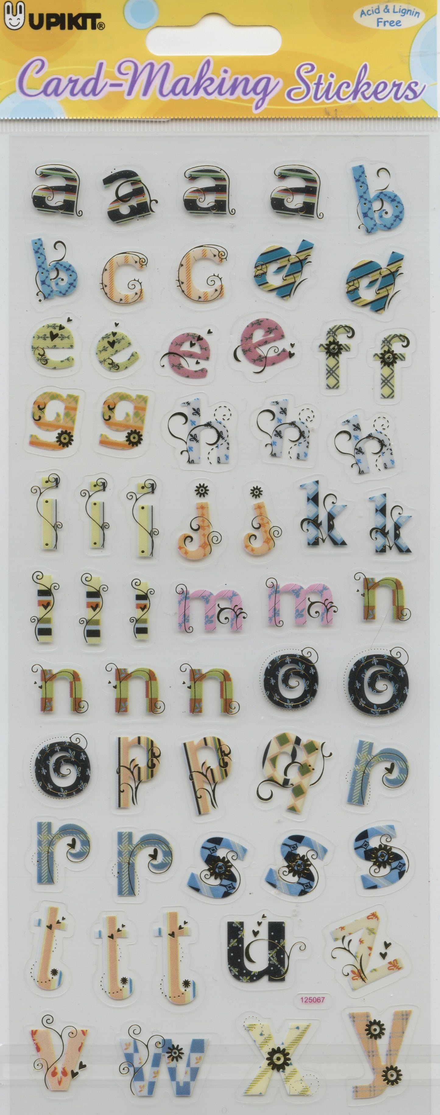 Alphabet Lower Case - Transparent Stickers with Gold highlights- 1 Sheet