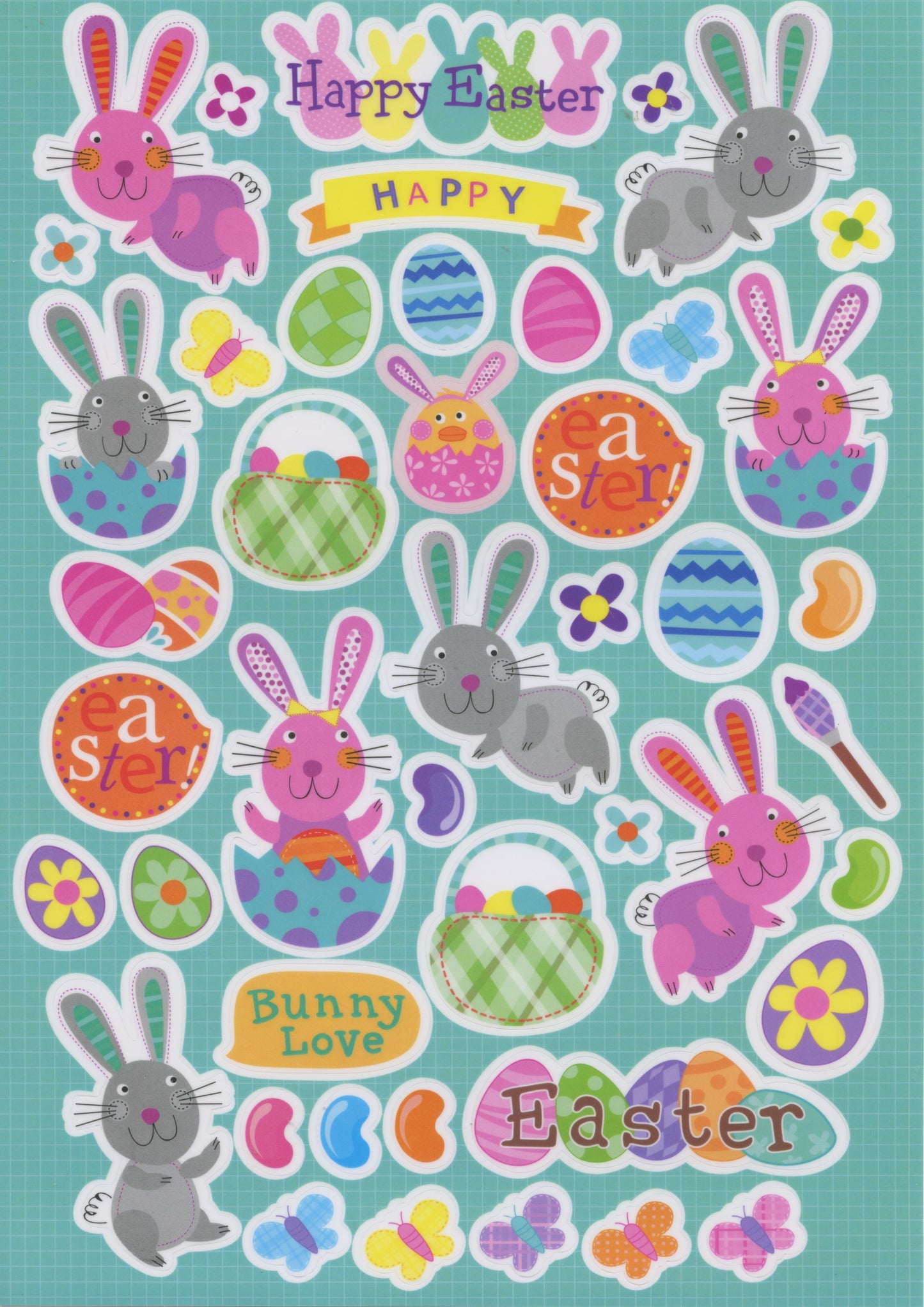 Easter Stickers - Peel and Stick - 2 sheets - 44 pce