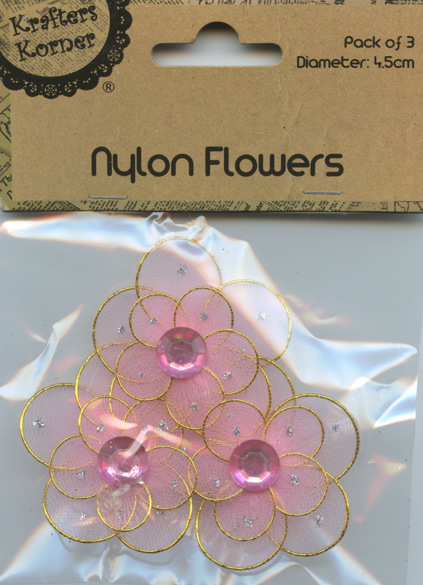Nylon Flowers with wire - Pink - 3 pack - 4.5 Diameter
