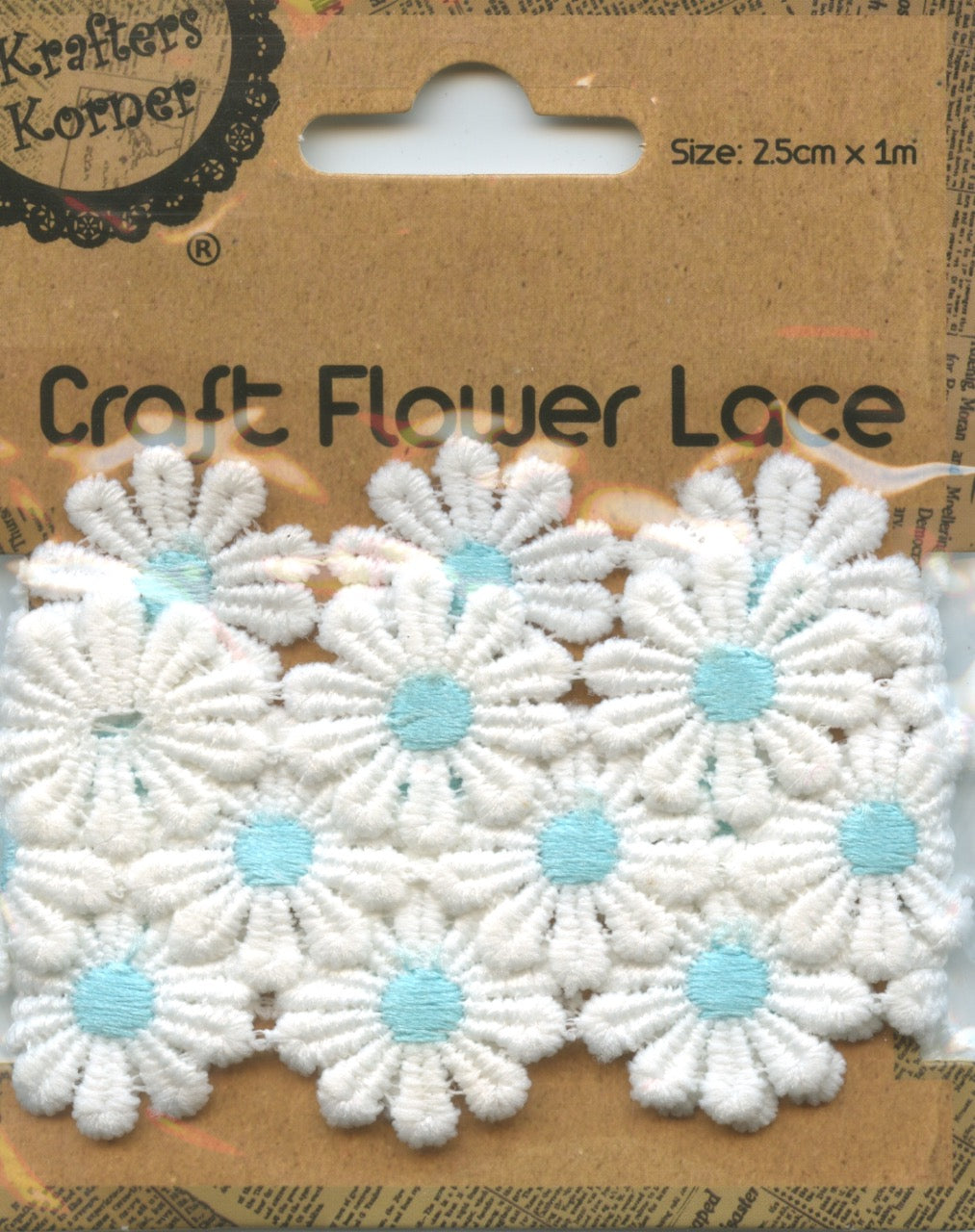 Flower Lace White with Blue Centre - 25cm x 1m