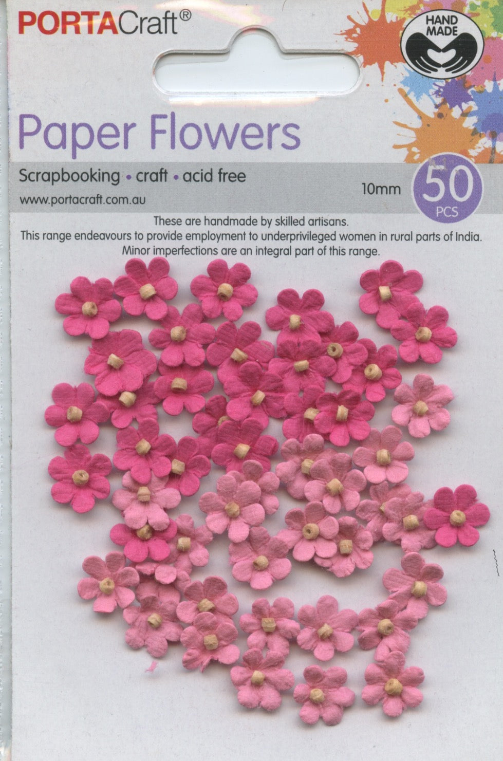 Porta Craft Paper Flowers - 10mm - 50pc - Pinks