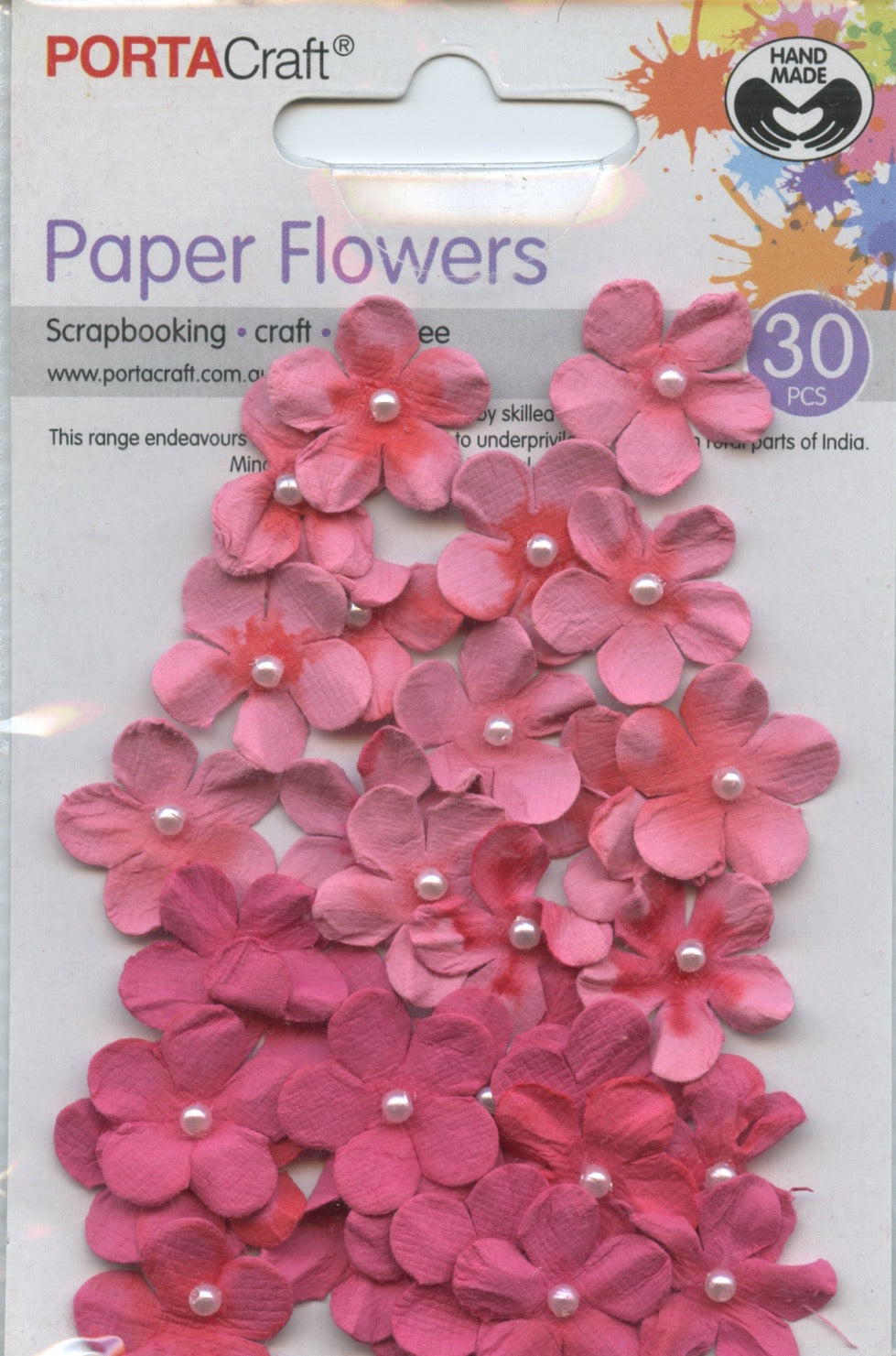 Porta Craft Paper Flowers - 20mm - 30pc - Pinks - Pearl Centre