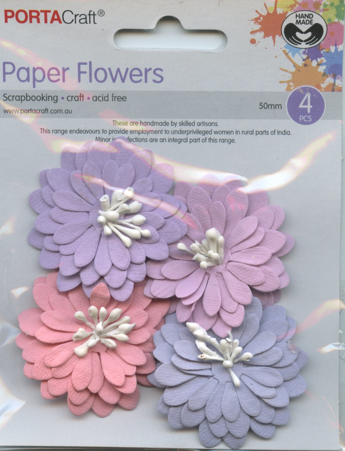 Porta Craft Paper Flowers - Purple/Mauve/Pink/Blue - 50mm - 4pc
