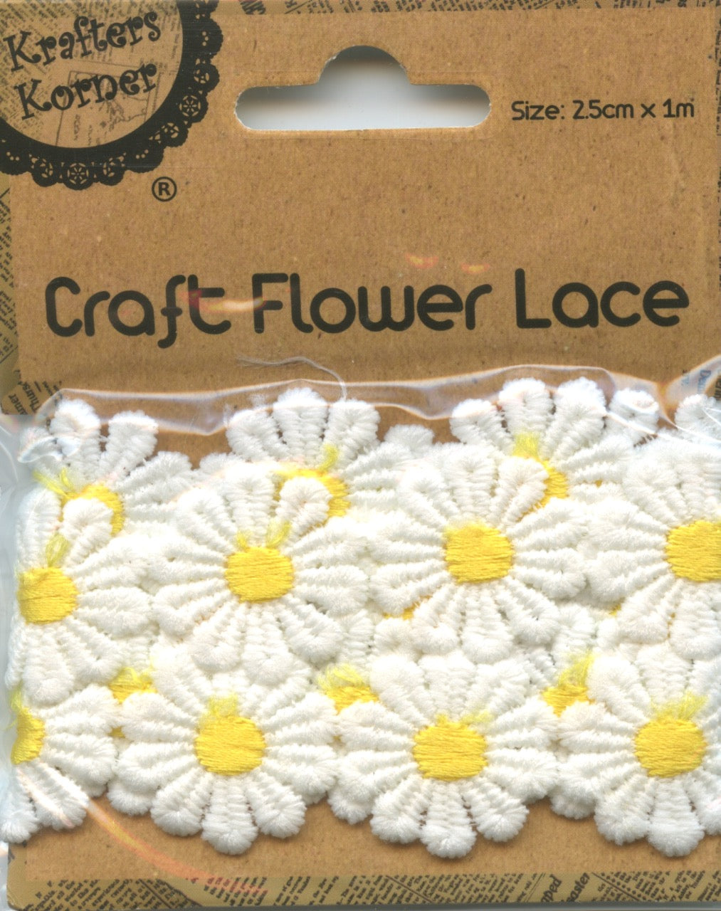 Flower Lace White with Yellow Centre - 25cm x 1m