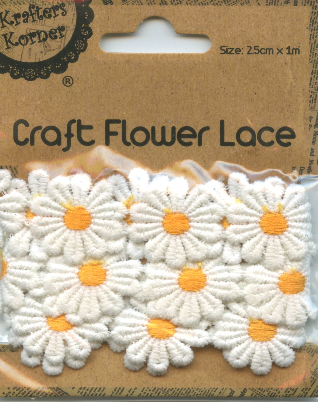 Flower Lace White with Golden Yellow Centre - 25cm x 1m