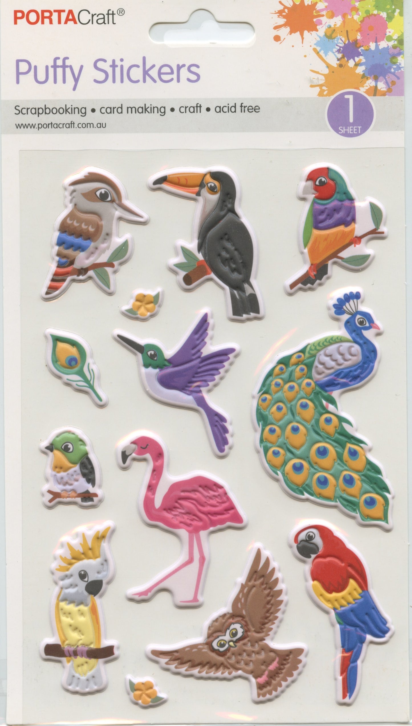 Puffy Stickers - Birds - 13 pcs